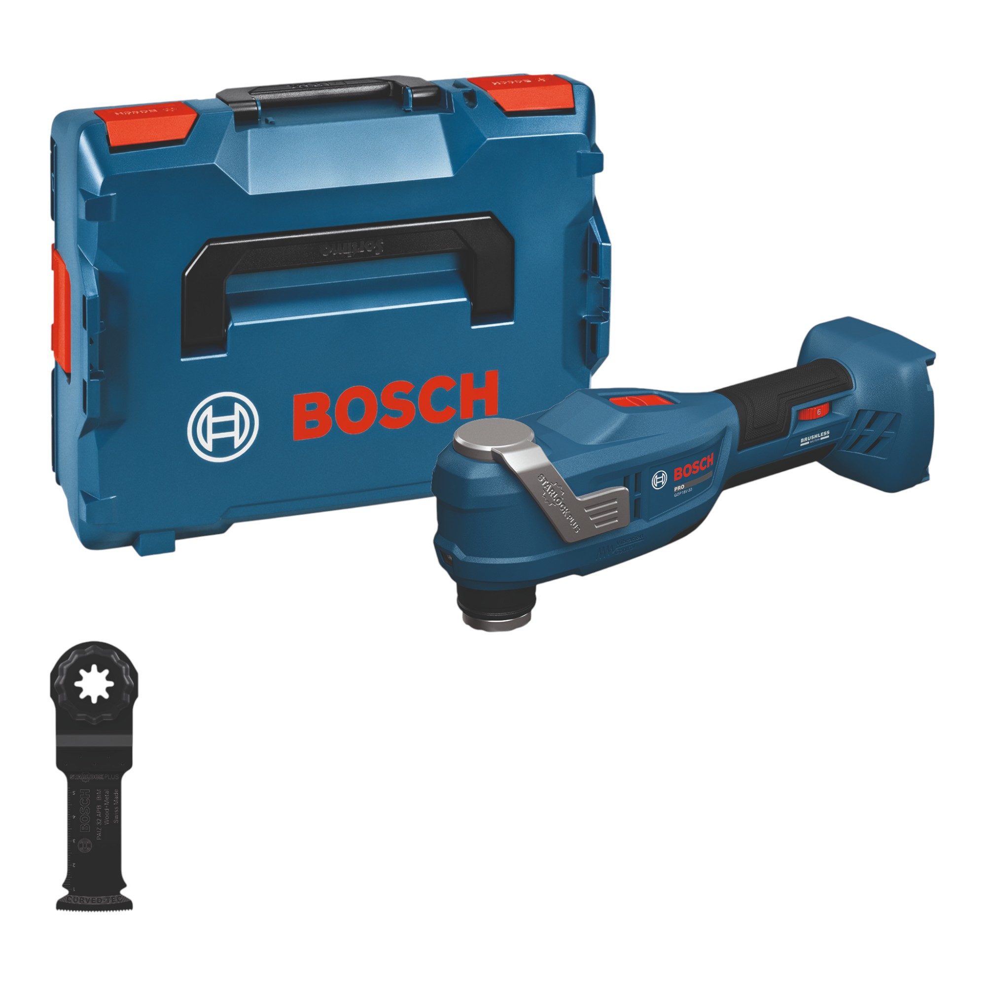 Bosch Professional Akku-Multifunktionswerkzeug GOP 18V-30 Multifunktionswerkzeug 18V Brushless (06018G3001) + L-Boxx