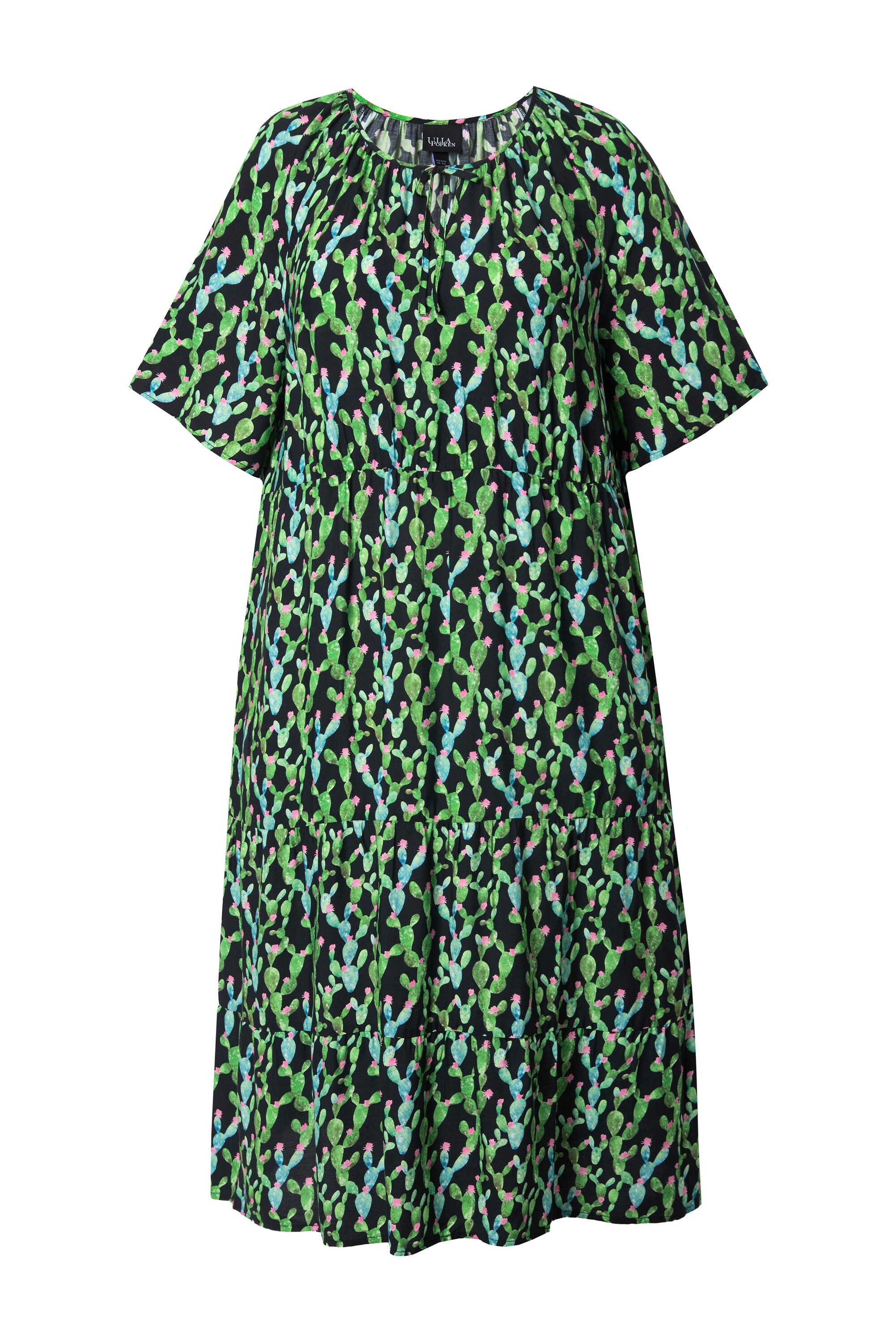 Ulla Popken Maxikleid Midikleid A-Linie Tunika-Ausschnitt Halbarm günstig online kaufen