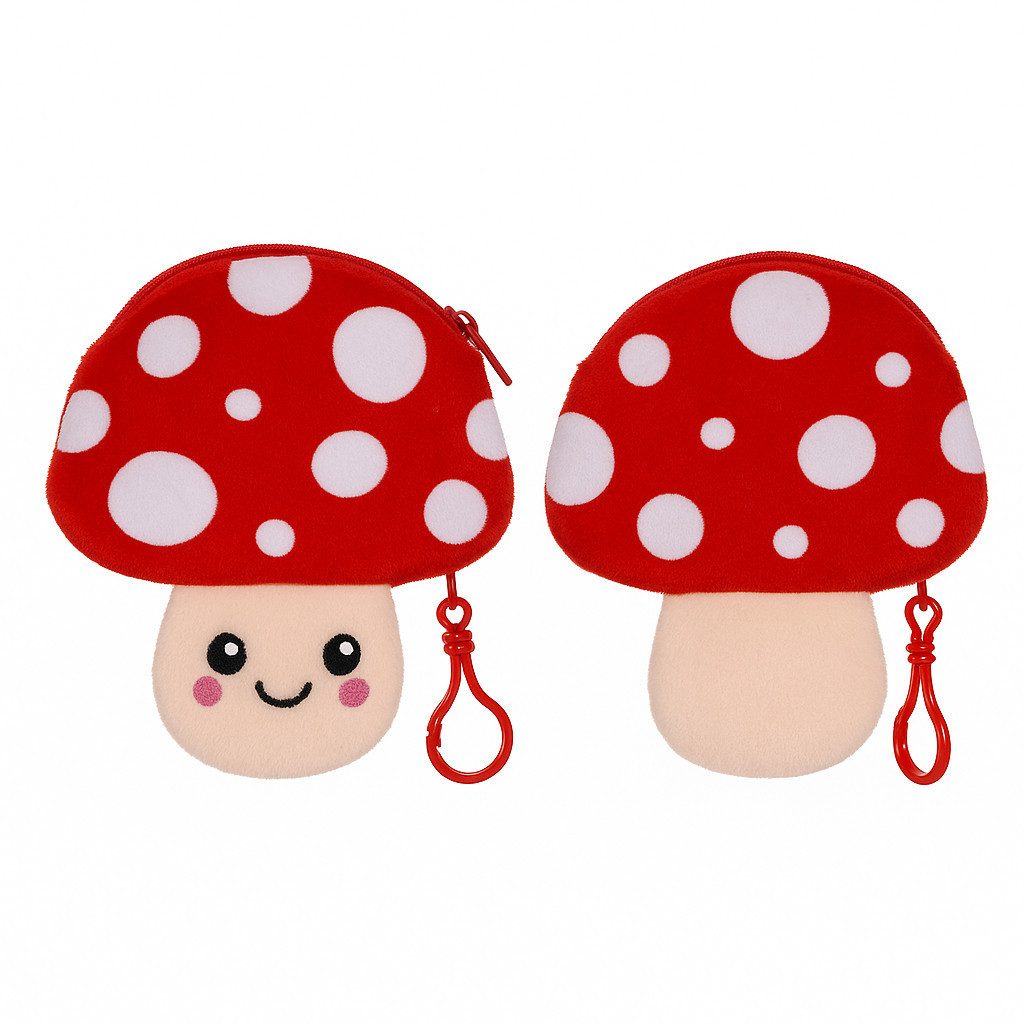 what the shop Geldbörse Kawaii Pilz Plüsch-Geldbörse mit Reißverschluss & Karabiner 11x13cm (1-tlg)