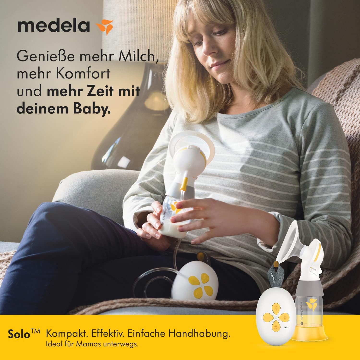 MEDELA Elektrische Milchpumpe SOLO für einseitiges Abpumpen, PersonalFit Flex™ Brusthaube und integriertem Akku