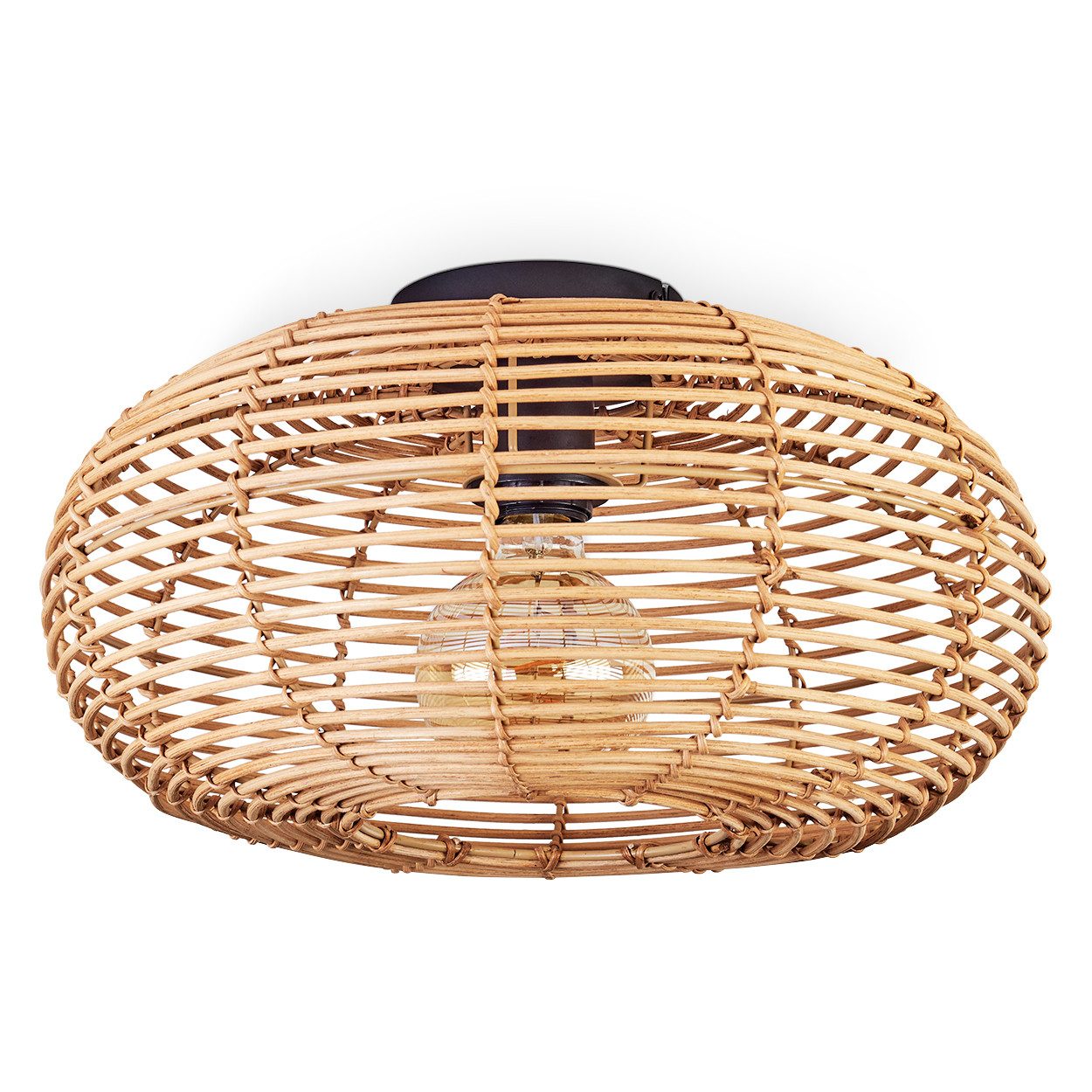 hofstein Deckenleuchte »Messerotti« runde Deckenlampe aus Bambus/Metall in Natur/Schwarz, ohne Leuchtmittel, Leuchte im Boho Design mit …