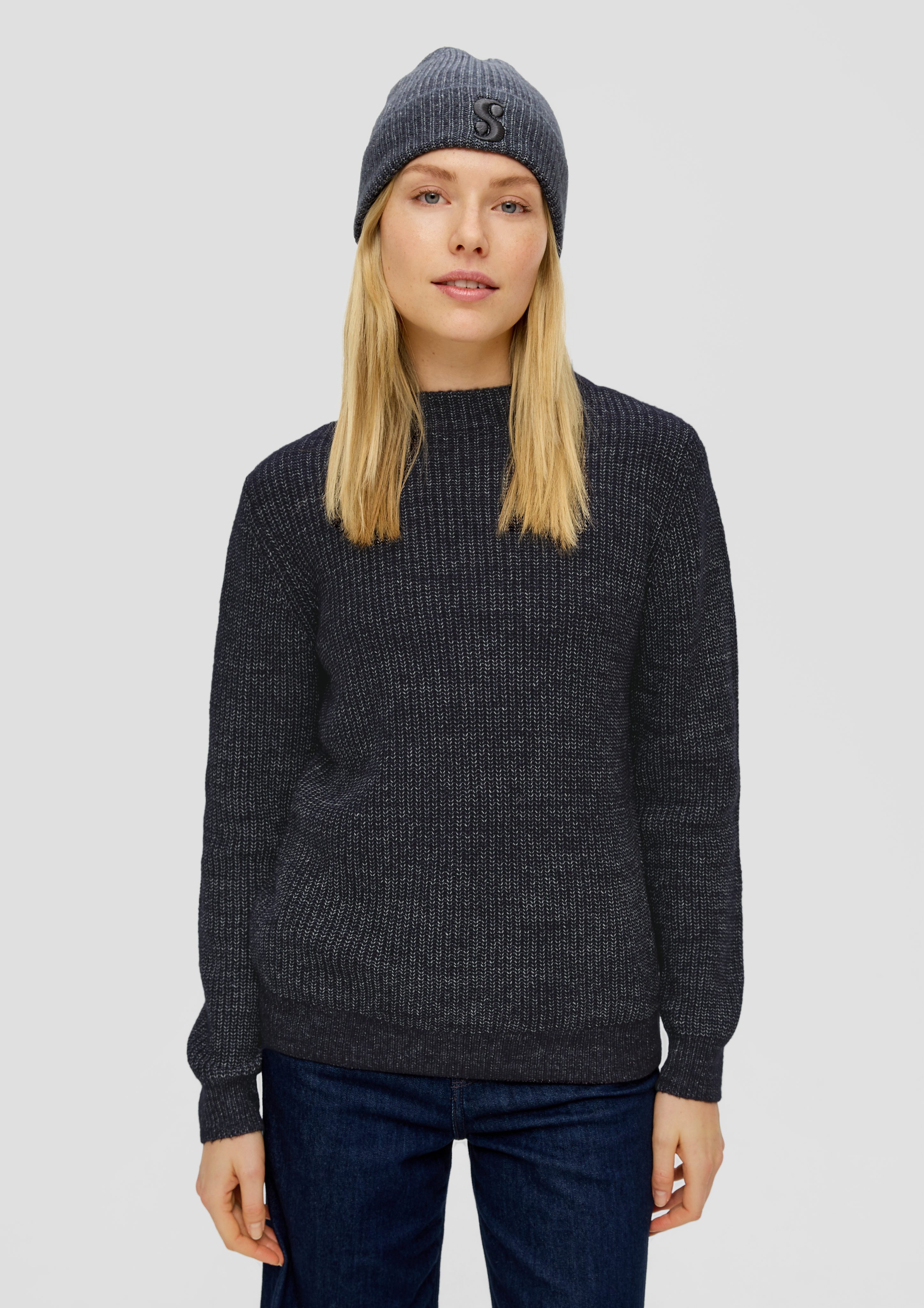 s.Oliver Strickpullover Strickpullover aus Wollmix navy