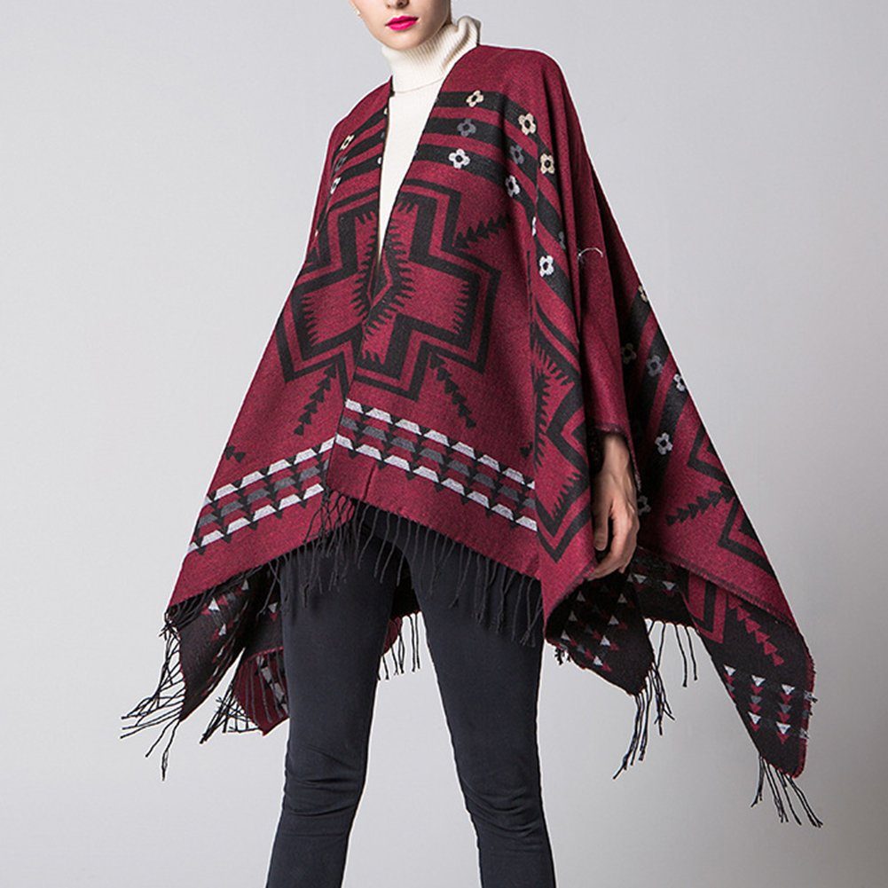 Modeschal Langer mit Fransen130*150cm ManKle Damen Schal Schal Rot Deckenstoffschaln Winter