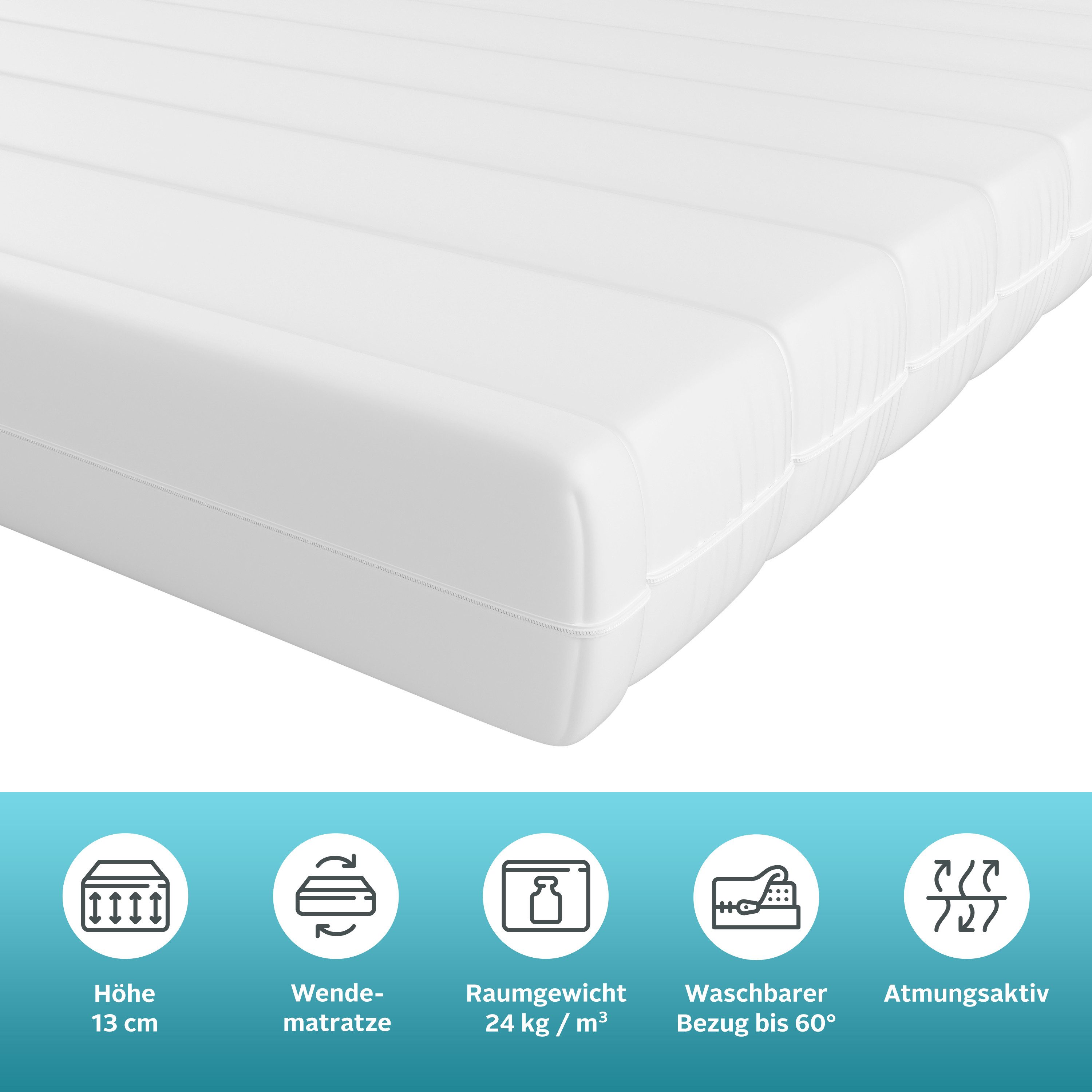Komfortschaummatratze NEUHEIT: Livja 13, 7-Zonen Matratze 90x200 cm, 140x200 cm & mehr, my home, 13 cm hoch, (1-tlg), Wendematratze, ergonomisch, atmungsaktiv, in 2 Härtegraden