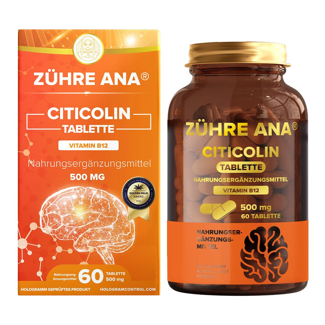 Zühre Ana® Citicolin 500 mg–60 Tabletten mit Vitamin B12 für tägliche Unterstützu Kapseln