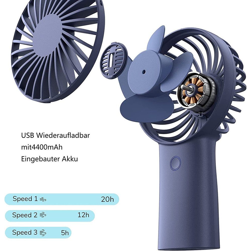 Arbeitszeit, 4400mAh 20 GelldG Tragbarer Ventilator Handventilator, Handventilator Stunden blau