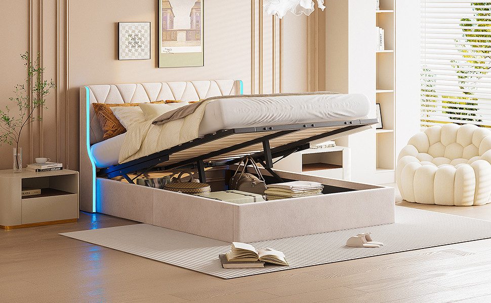 FUROKOY Polsterbett Boxspringbett Hydraulisches Doppelbett LED günstig online kaufen