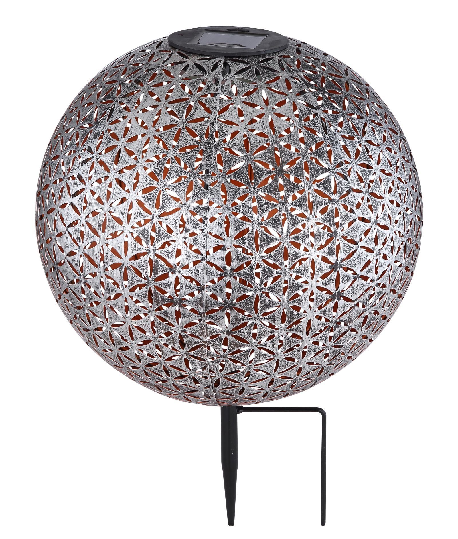 Globo LED Solarleuchte GLOBO Solarleuchte Garten Kugel 27cm Silber