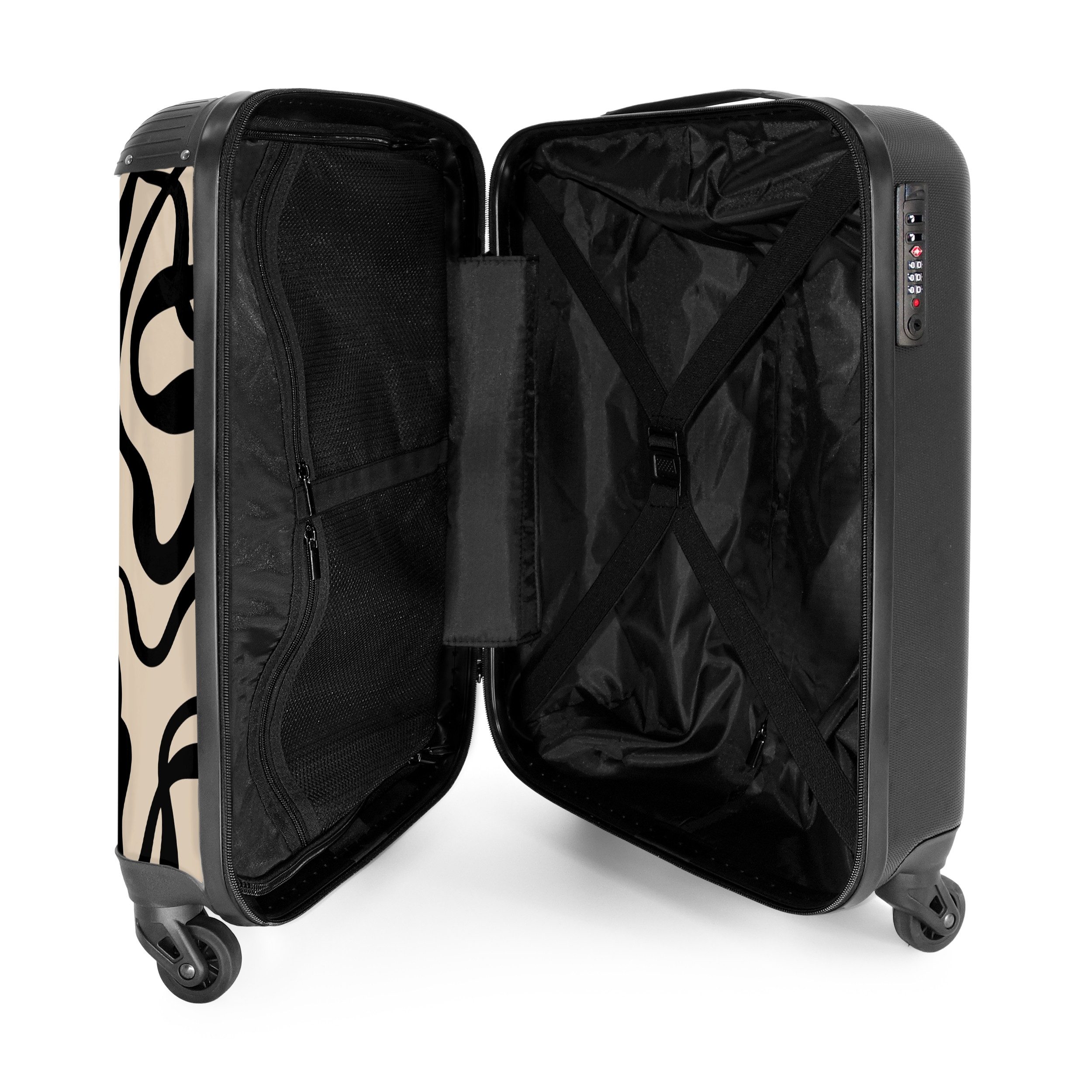NoBoringSuitcases.com© Hartschalen-Trolley Beige mit schwarzen abstrakten Linien 55x35x20cm, Handgepäck Koffer & Trolleys, Luggage, Reisekoffer Frauen – Bild 4 von 5