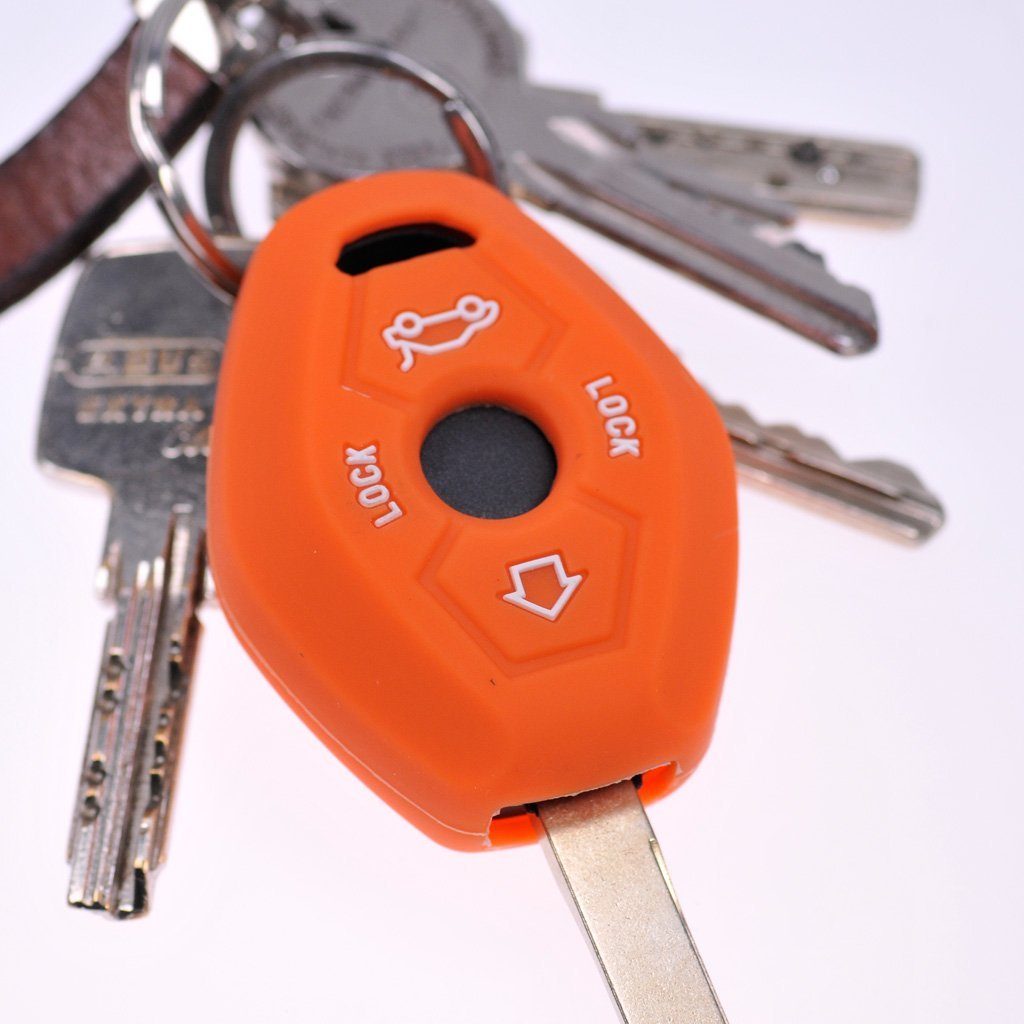 mt-key Schlüsseltasche Autoschlüssel Softcase Silikon Schutzhülle Orange, für BMW 3er E46 X3 E83 X5 E53 Z8 E52 5er E61 Z4 E85 E86 ab 1998