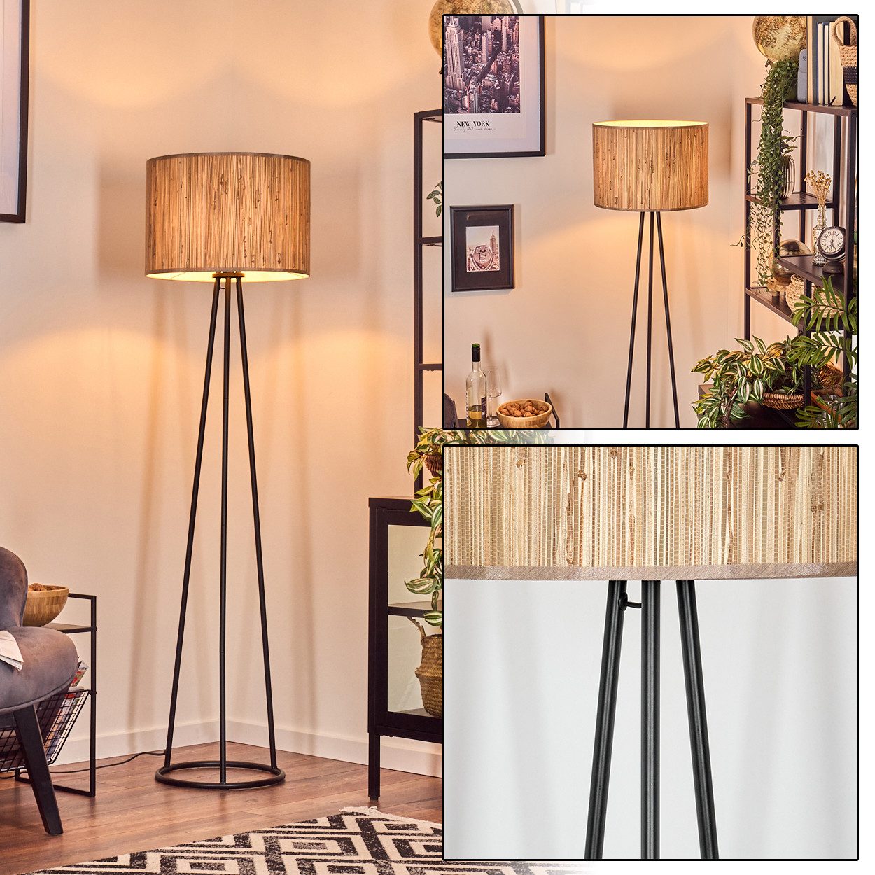 hofstein Stehlampe Stehlampe aus Metall/Seegras in Schwarz/Natur, ohne Leuc günstig online kaufen