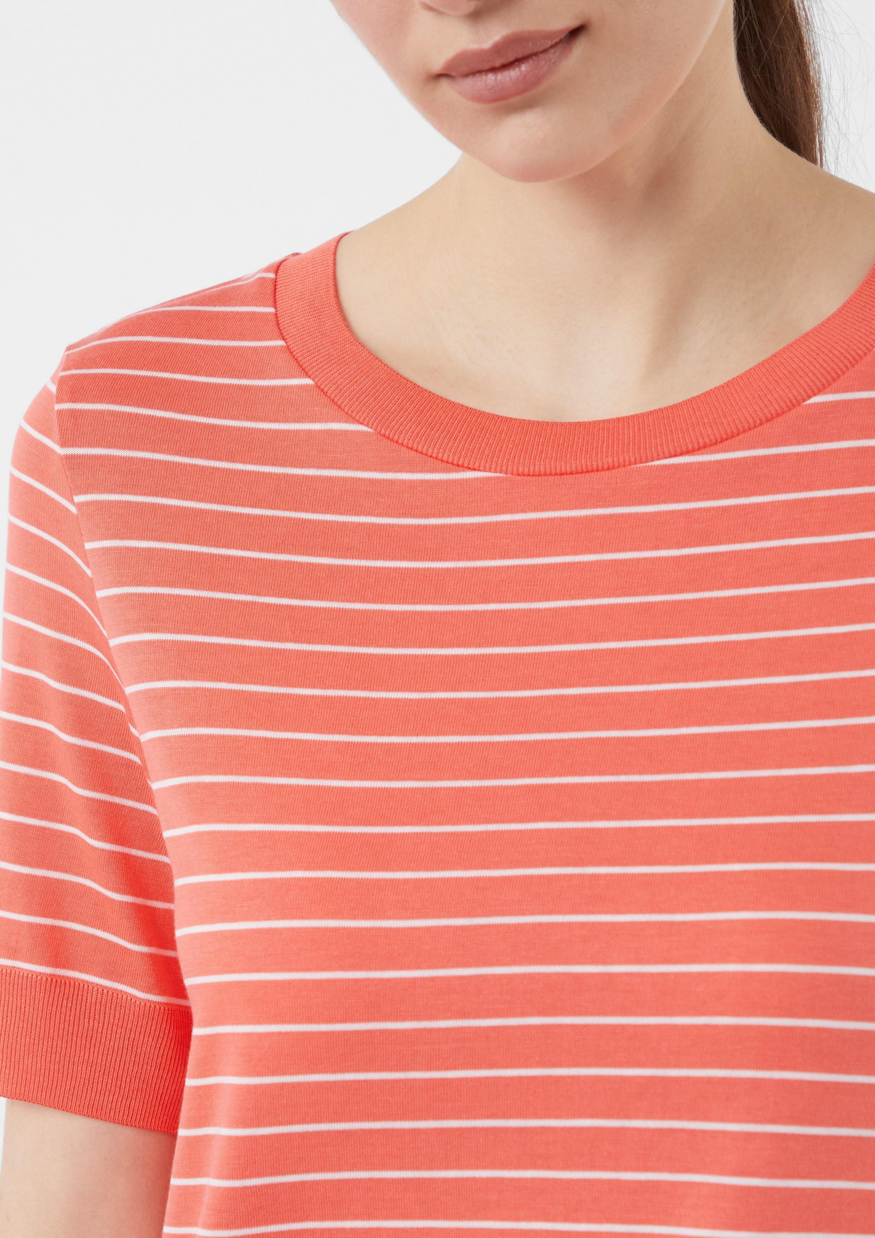 comma Kurzarmshirt Gestreiftes T-Shirt mit Rippbündchen günstig online kaufen