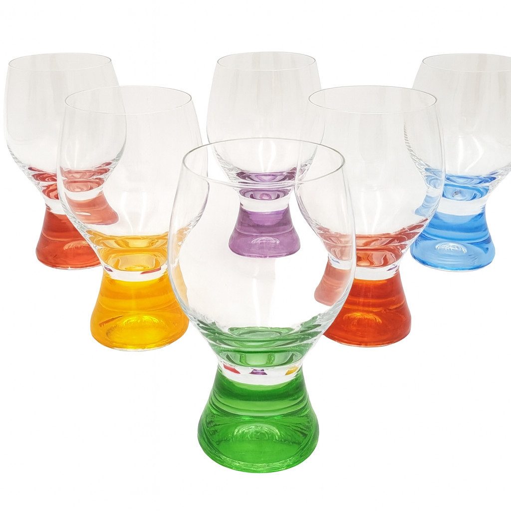 Crystalex Rotweinglas Gina Painted Rotweingläser 340 ml 6er Set, 6-tlg., Kristallglas, handbemalt, Kristallglas, farbig: gelb, rot, blau, grün, orange, gelb
