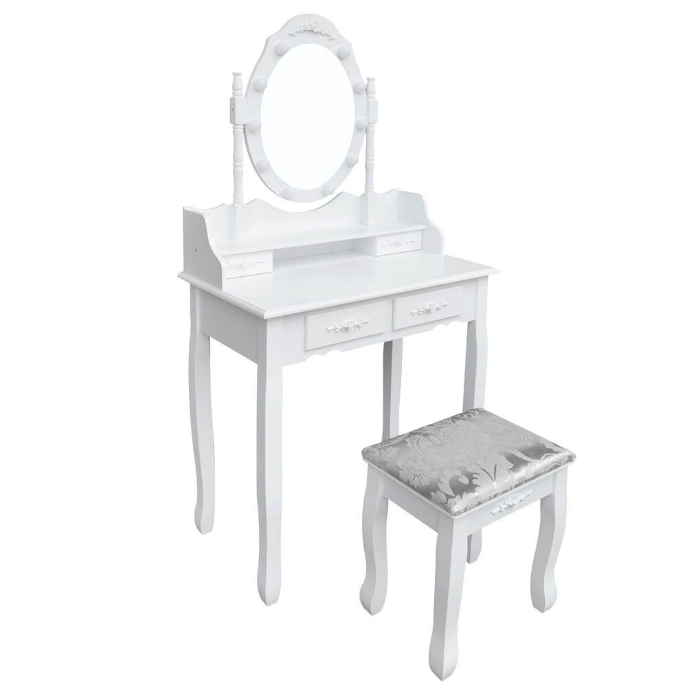 Aileenstore Schminktisch RUSTIKA, inkl. Hocker, dimmbare LED´s und Schubkästen