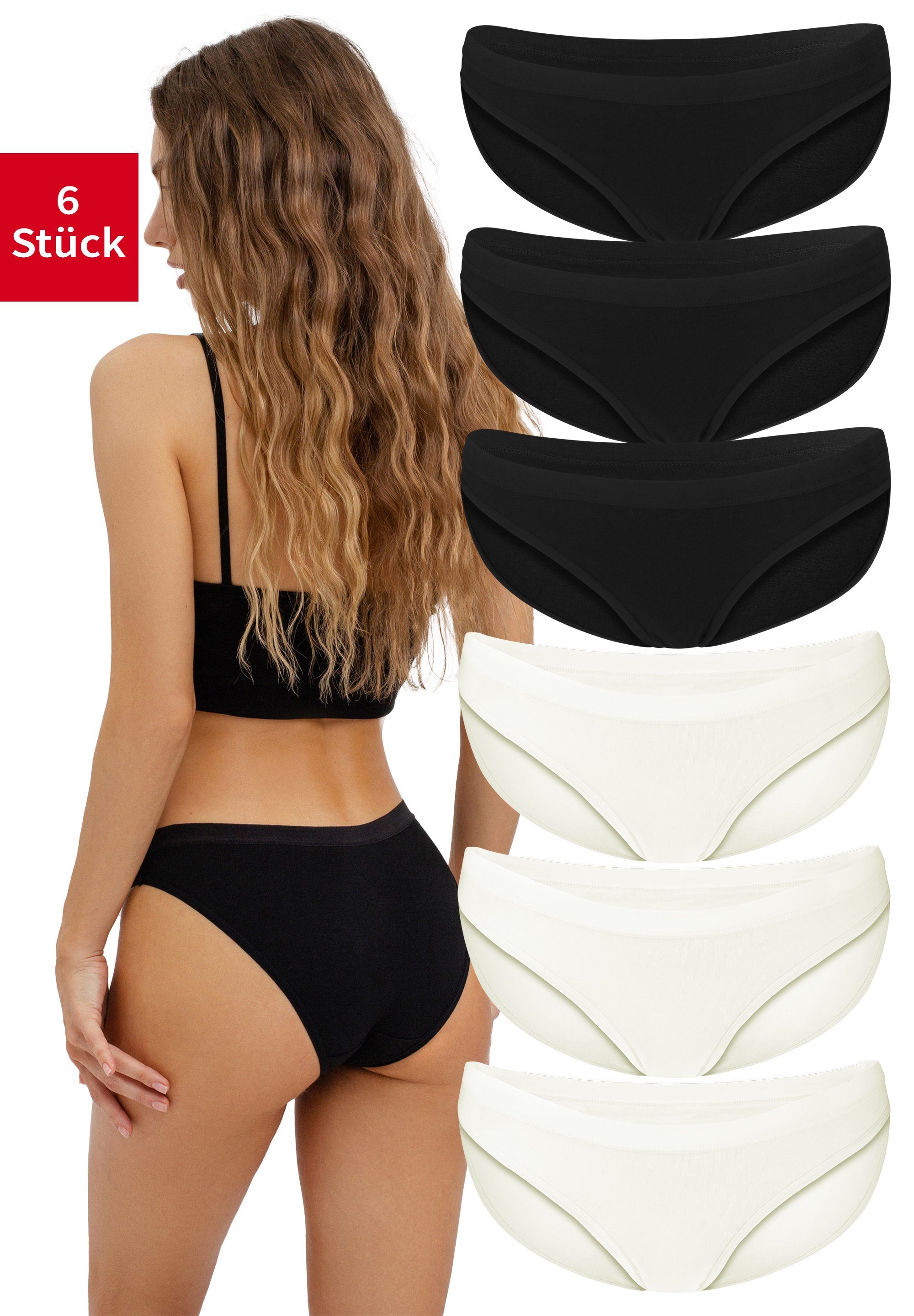Fabio Farini Bikinislip Damen Unterhose - Frauen Pantys aus Baumwolle (Packung, 6-St) im sportlich modischen Bikini-Style
