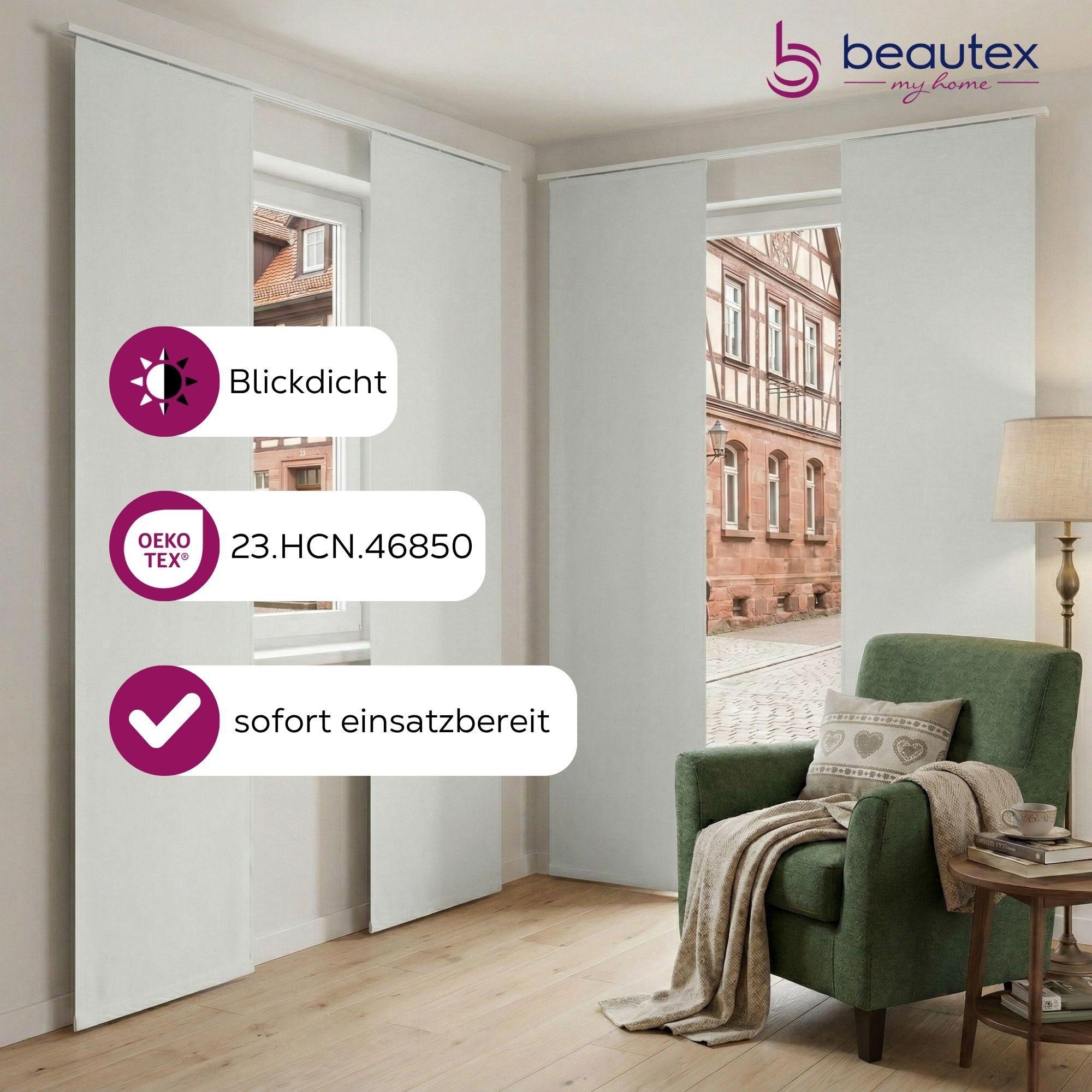 Beautex Verdunkelungsvorhang Blackout Schiebegardine blickdicht Maße 60x245 cm (1 St), blickdicht, verdunkelnd und lichtundurchlässig, inkl. Zubehör – Bild 2 von 5