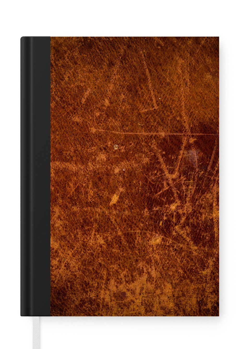MuchoWow Notizbuch Leder - Lederoptik - Braun - Orange, Journal, Merkzettel, Tagebuch, Notizheft, A5, 98 Seiten, Haushaltsbuch