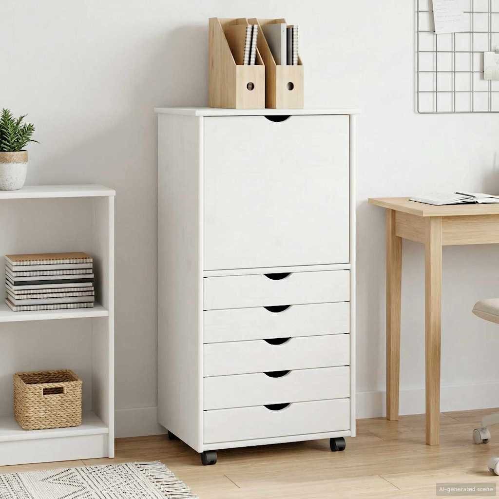 vidaXL Schranksystem Rollschrank Mit Rad Weiß 53 x 39 x 103 cm Massivholz Kiefer (1-St)