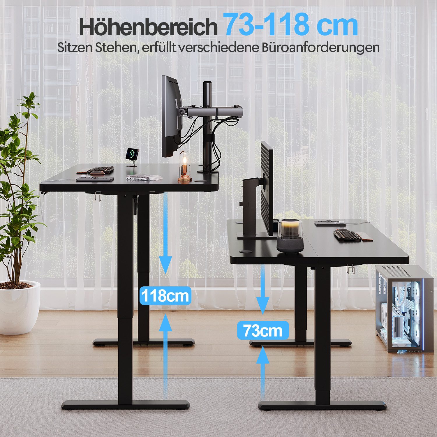 HOMALL Schreibtisch Höhenverstellbarer mit Gedächtnissteuerung, 110/120/140cm x 70cm (2-lagige Höhenverstellung mit sitzender Erinnerungsfunktion und USB-Ladean – Bild 4 von 5