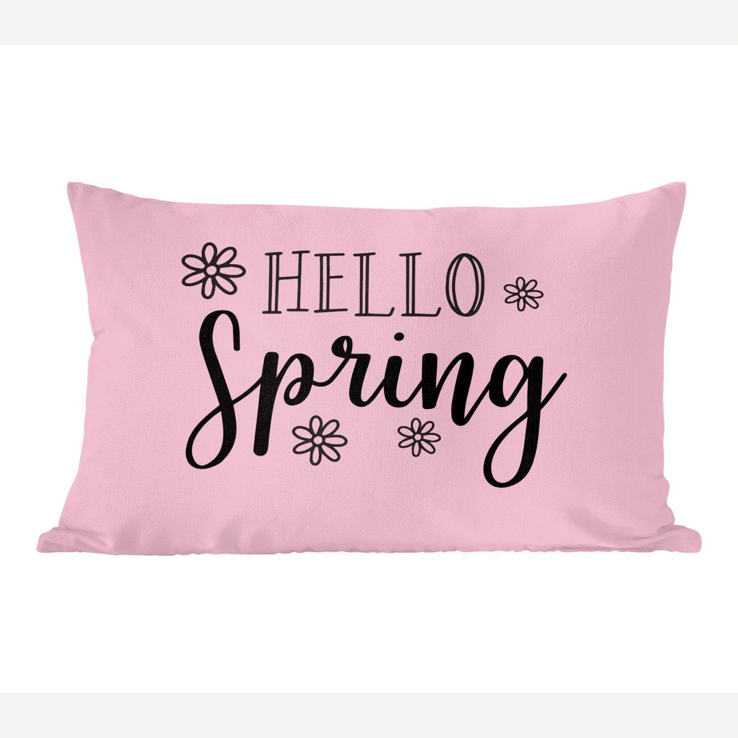 MuchoWow Dekokissen Zitat "Hallo Frühling" auf rosa Hintergrund, Wohzimmer Dekoration, Zierkissen, Dekokissen mit Füllung, Schlafzimmer