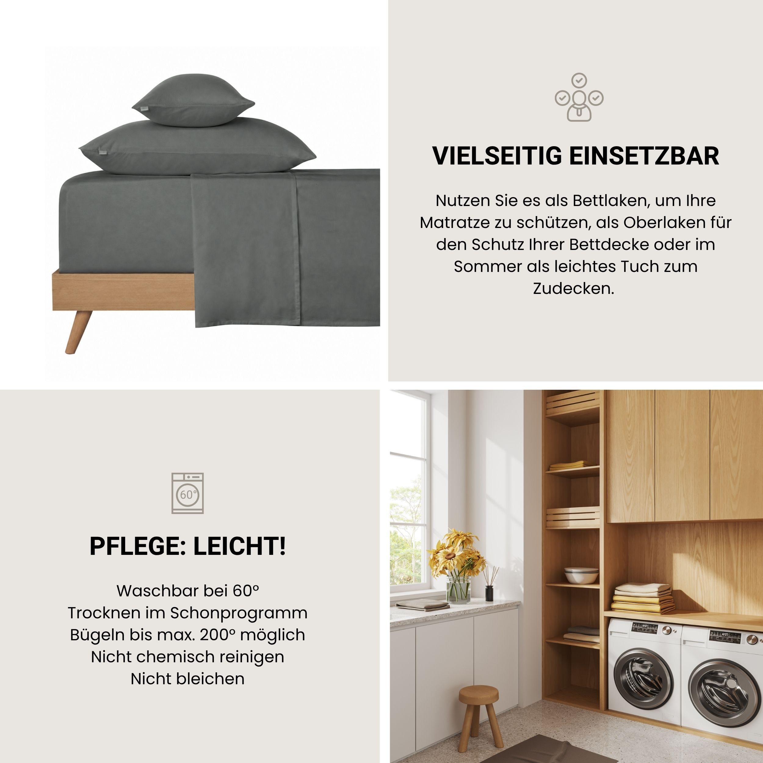 Schiesser Bettlaken Smoothy aus glatter Baumwolle in klassischer, hotelinspirierter Optik, Renforcé, Gummizug: ohne, (1 Stück), Oeko-Tex® zertifiziert – Bild 5 von 5