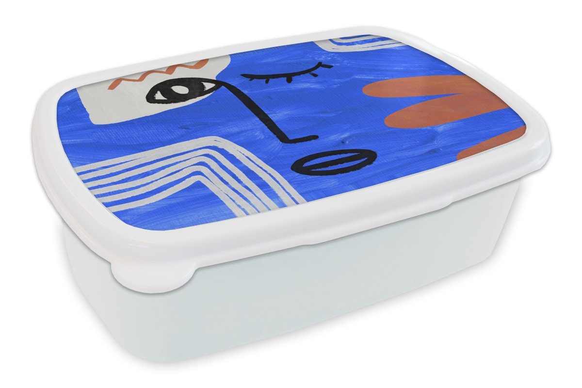 MuchoWow Lunchbox Gesicht - Blau - Abstrakt, Kunststoff, (2-tlg), Brotbox für Kinder und Erwachsene, Brotdose, für Jungs und Mädchen weiß