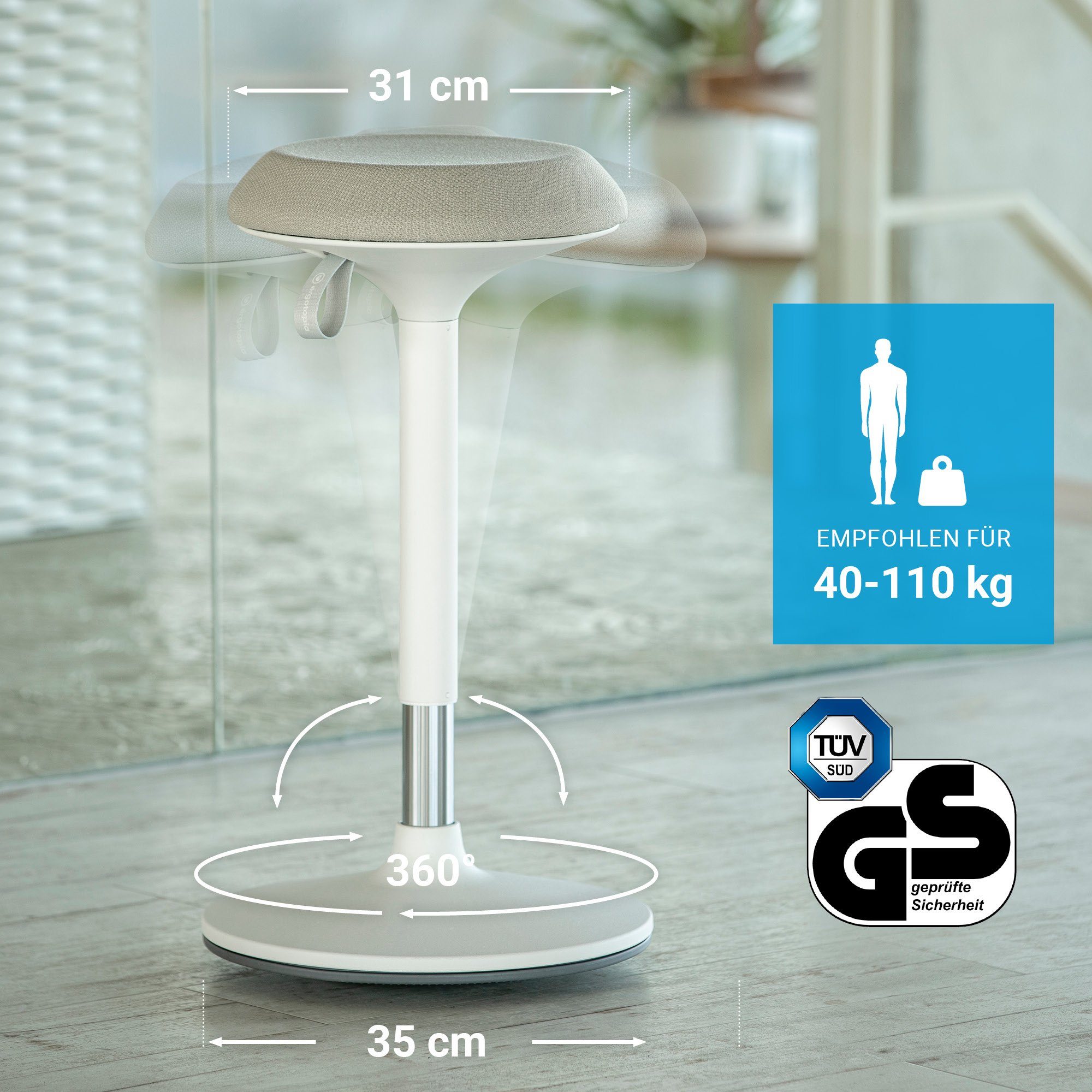 Ergotopia Drehhocker Dyko - höhenverstellbarer Bürohocker, 360° schwenkbar – Bild 5 von 5