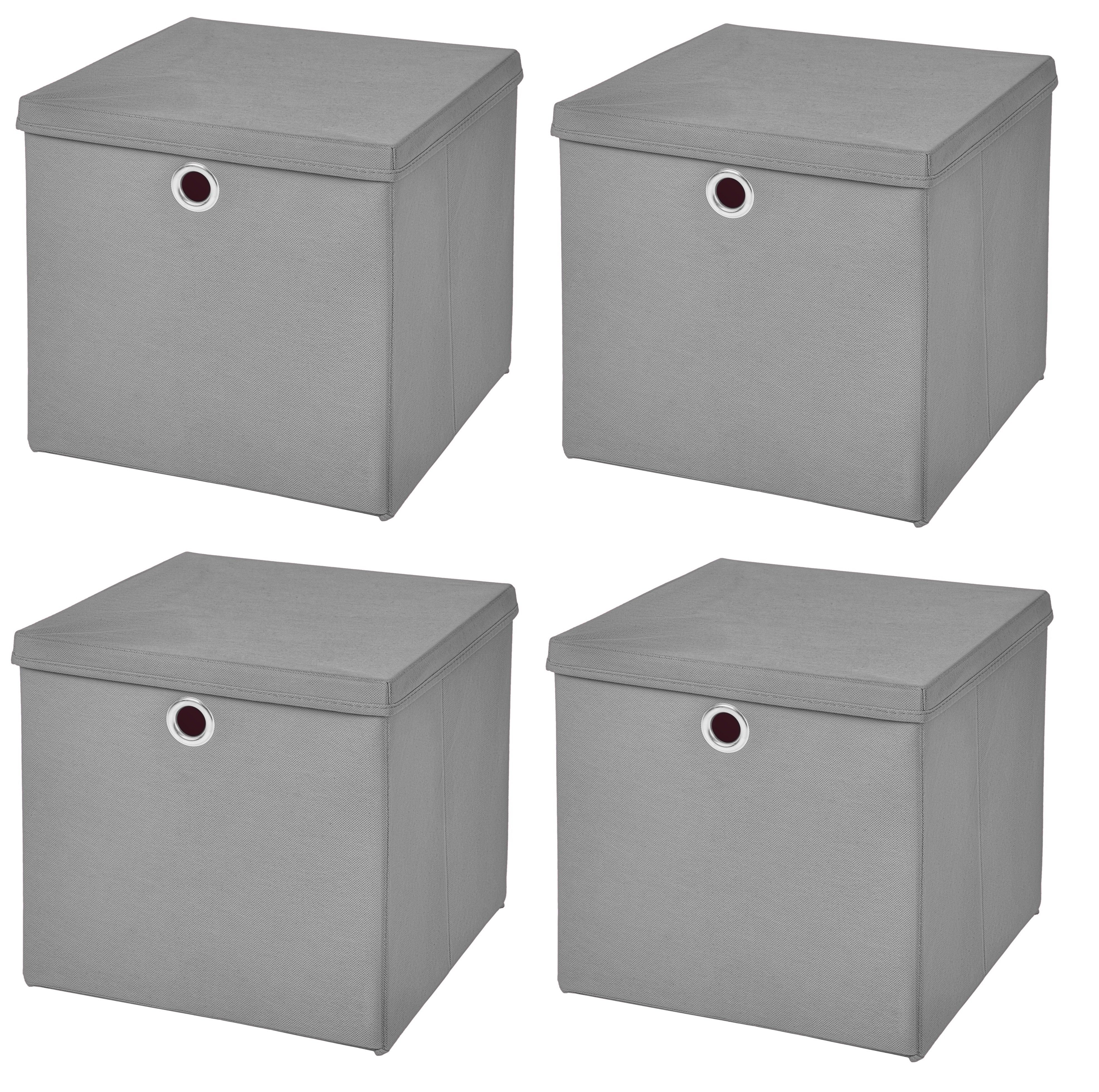 Faltbox 4 Stück Faltboxen 28 x 28 x 28 cm faltbar mit Deckel Aufbewahrungsbox