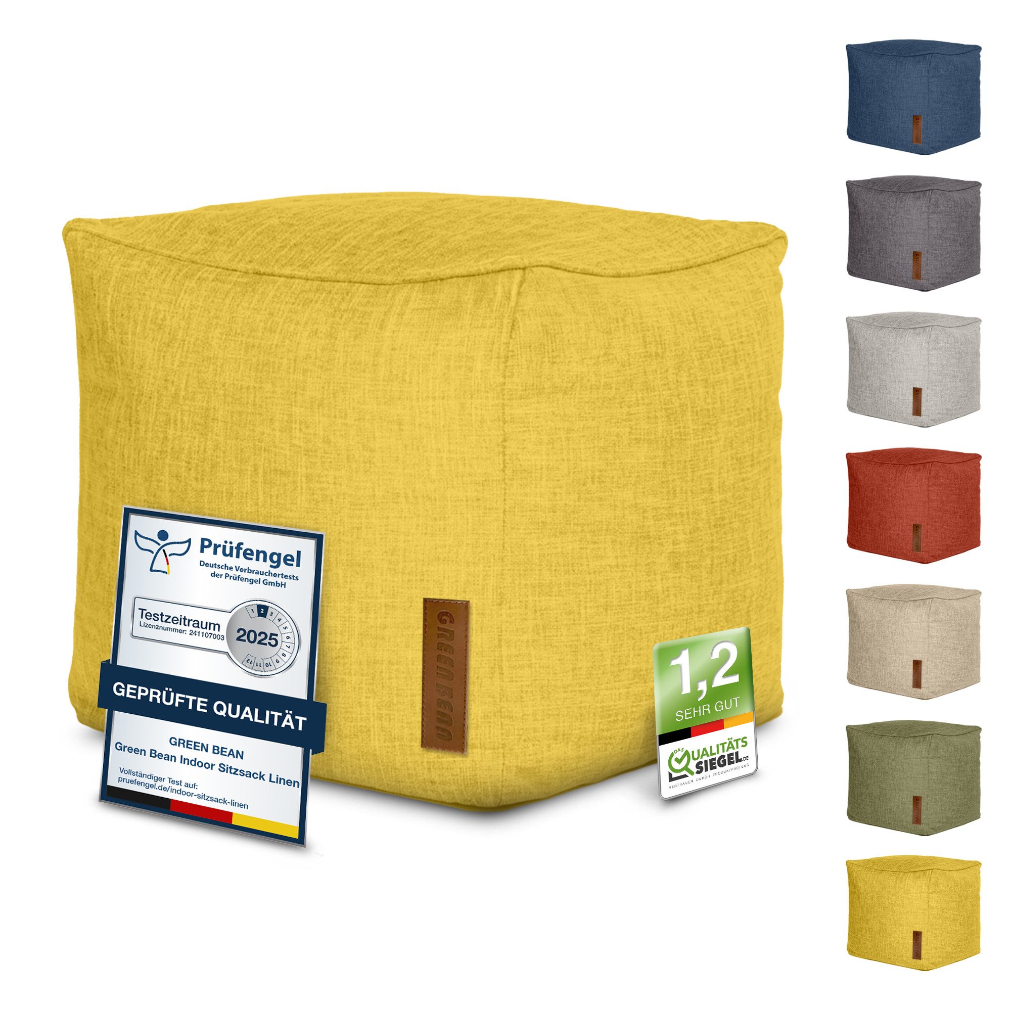 Green Bean Pouf Cube Linen (Indoor Sitzhocker Sitzkissen Fußhocker Relax-Sessel, Made in Germany), die ideale Ergänzung zum Sitzsack