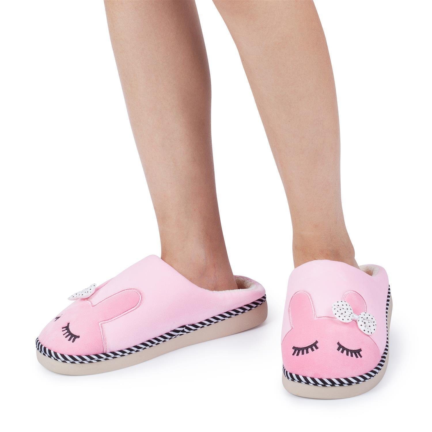 Katara Tier Pantoffeln Gr. 34-41 (Einhorn, Katze, Hase) Plüsch Hausschuhe Hausschuhe, weich, warm, süß, kuschelig, Plüsch Kaninchen (Pink)