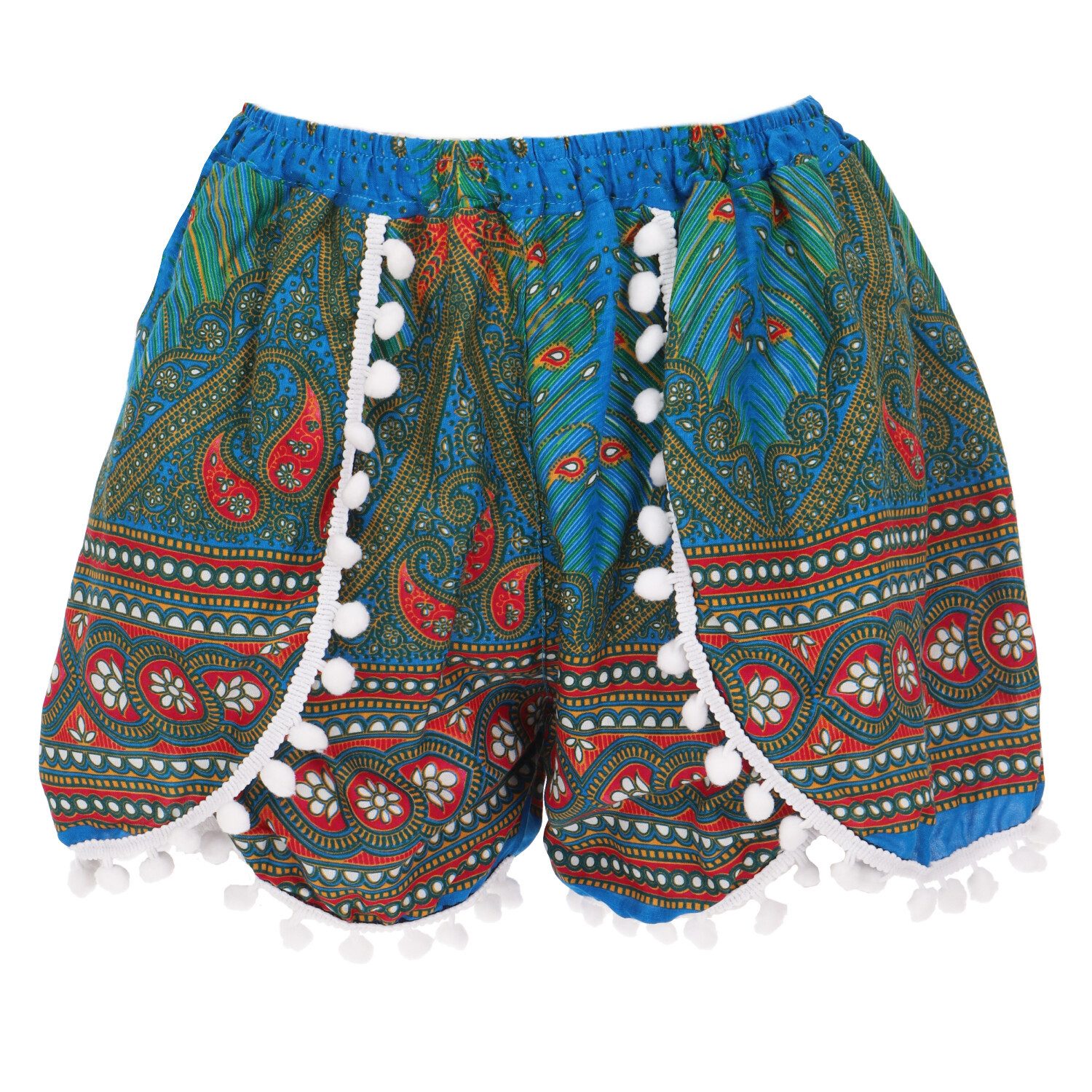 Guru-Shop Hose & Shorts Leichte Pantys, Print Shorts mit Bommeln -.. alternative Bekleidung