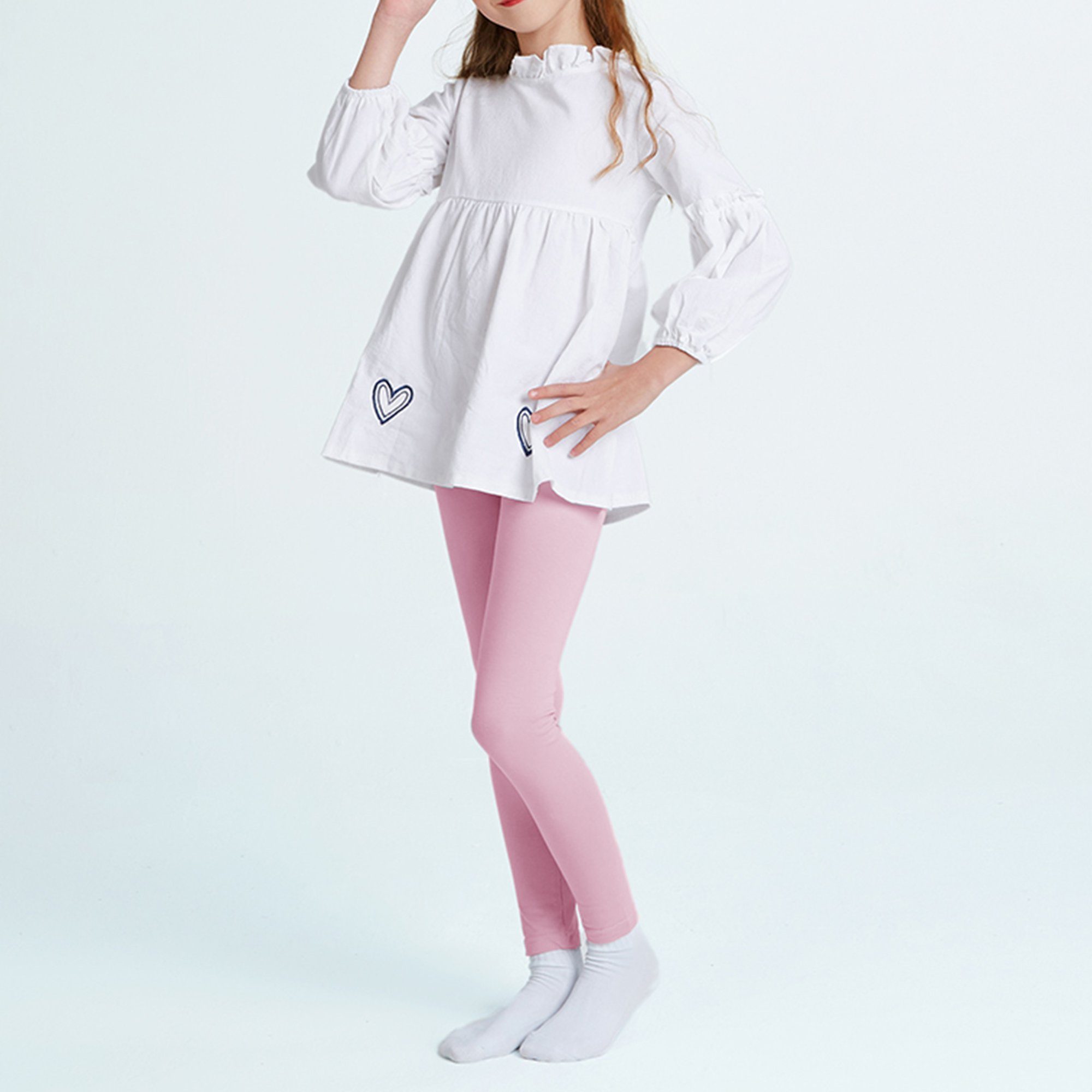 L&K-II 7/8-Leggings 2708-3er (3er-Pack) Basic Baumwolle aus Farbe Tanzhose Uni Mädchen Schwarz/Pink/Hellblau