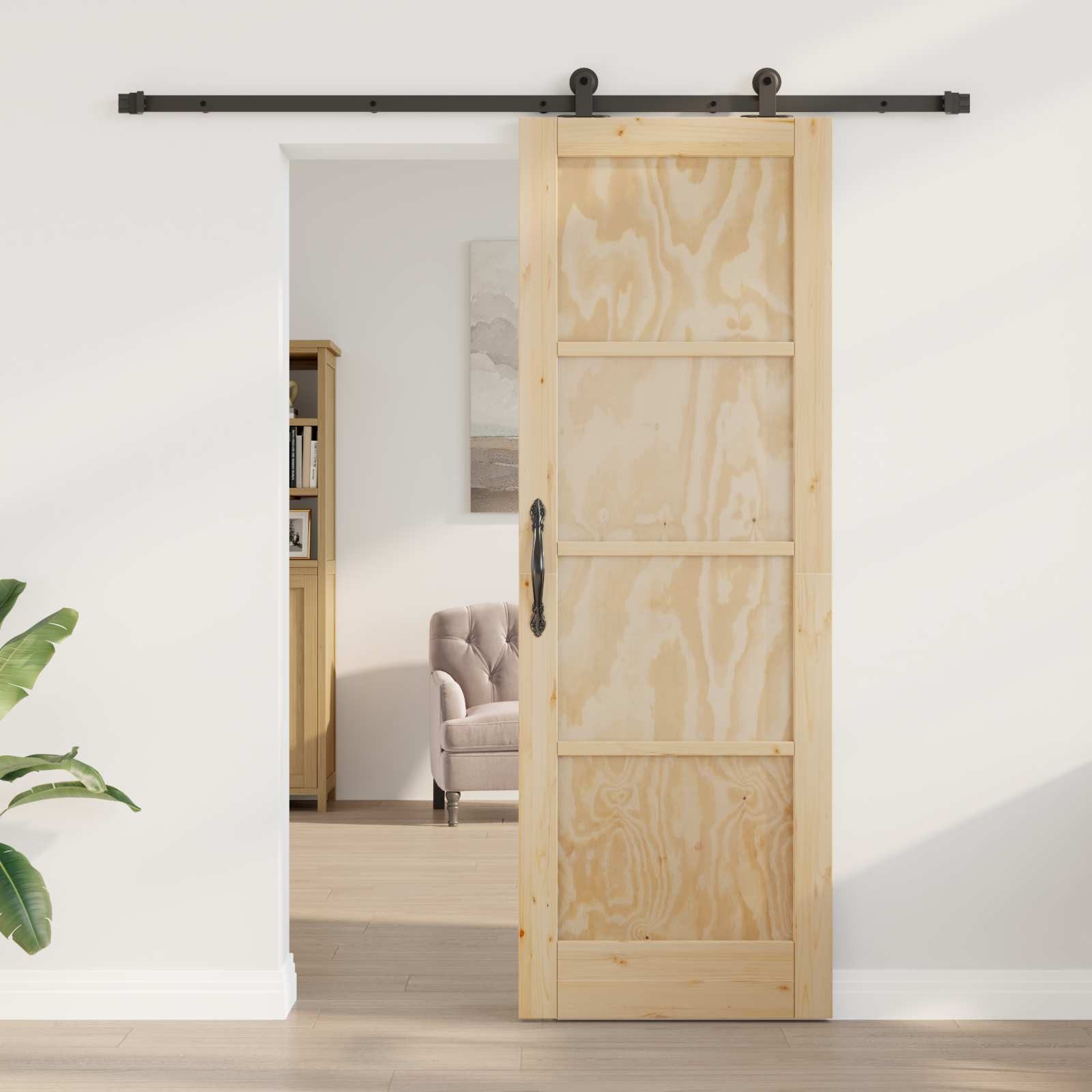 vidaXL Haustür Schiebetür Natürlich und Schwarz 73,5 x 211 cm (1-St)