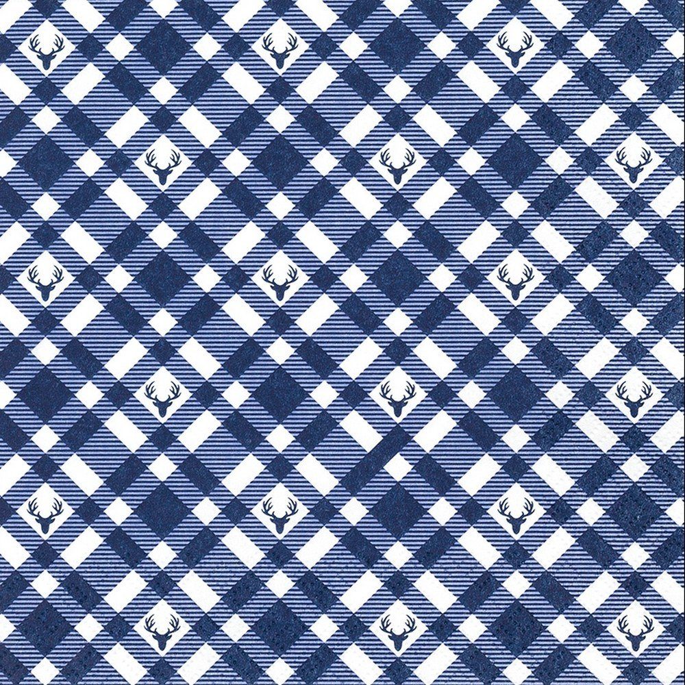 HOME FASHION Papierserviette RP 20 Servietten Plaid with Deers blue Hirsche auf Karo blau 33x33cm, (20 St)