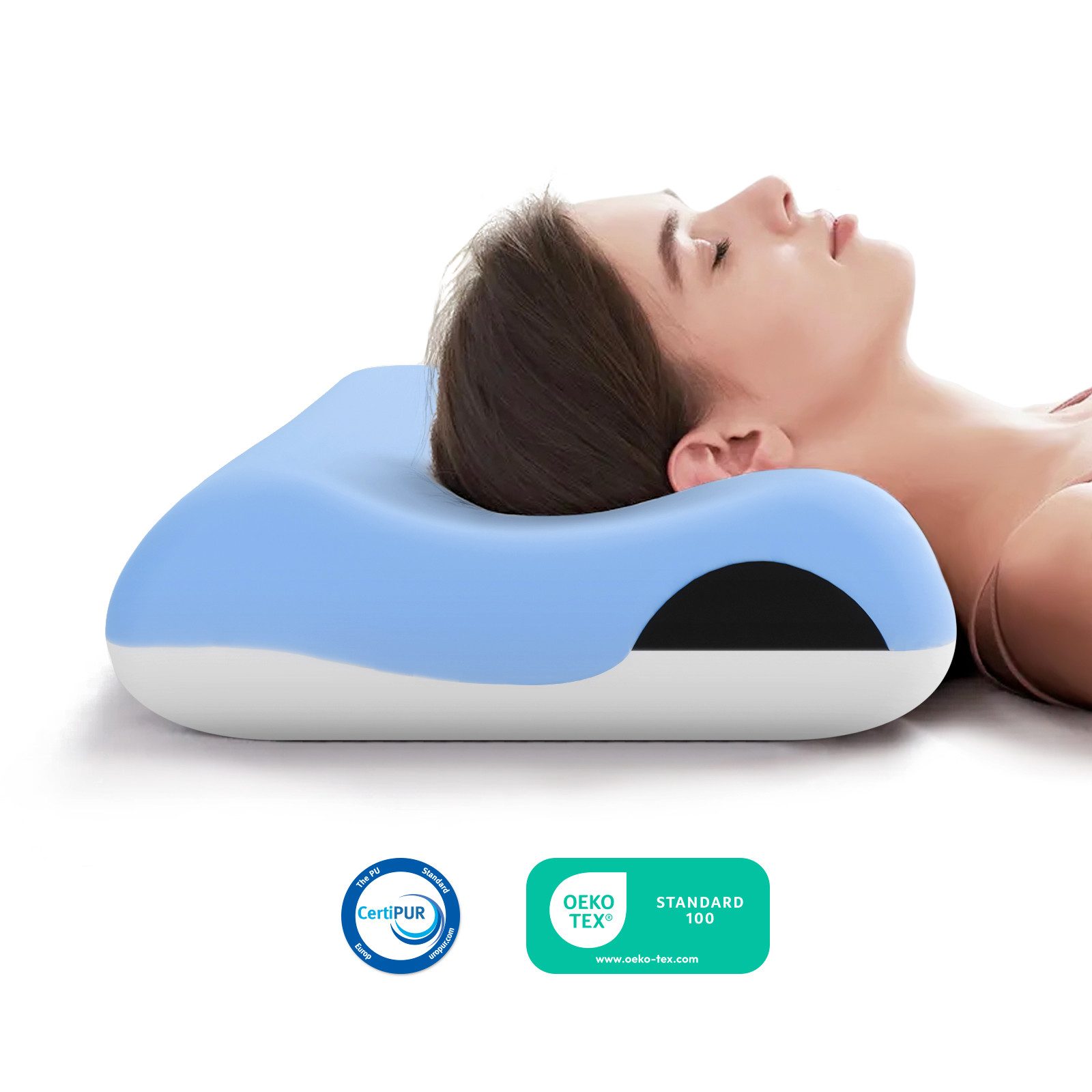 ROYGBIV Nackenstützkissen Orthopädisches Ergonomisches Memory-Schaum kopfkissen 60×35×11 cm, Füllung: 48D-Memory-Schaum, 60D-Stutzstabe und 38D-Memory-Schaum, Rückenschläfer, Seitenschläfer, Bauchschläfer, 1-tlg, für Allergiker geeignet