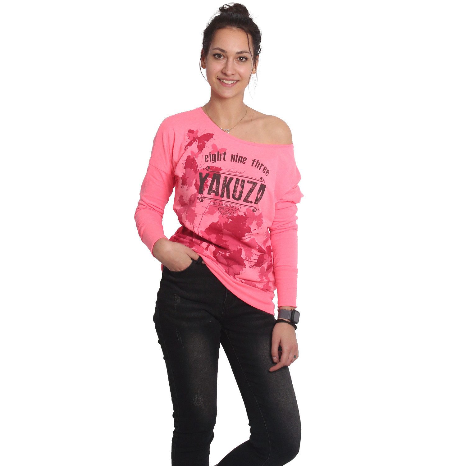 YAKUZA Langarmshirt Butterfly Reign im Boyfriend Look
