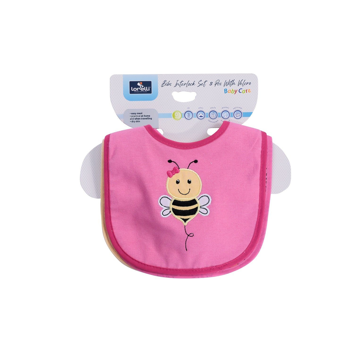 Baby Care Lätzchen einlagig, 3er Babylätzchen (1-St), Baumwolle Klettverschluss Set, wasserdicht, pink
