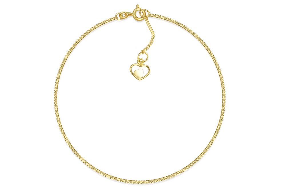 Silberkettenstore Fußkette Fußkette Panzer 1,2 mit Herz in Herz - echt 333 Gold