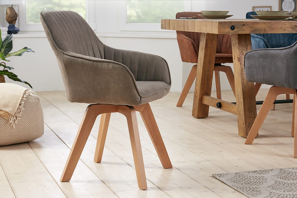 riess-ambiente Polsterstuhl LIVORNO vintage taupe – Microfaser, drehbar, Holz-Beine, mit Armlehne (Einzelartikel, 1 St), mit 180° Drehfunktion und Autoreturn – ideal für Dein Esszimmer
