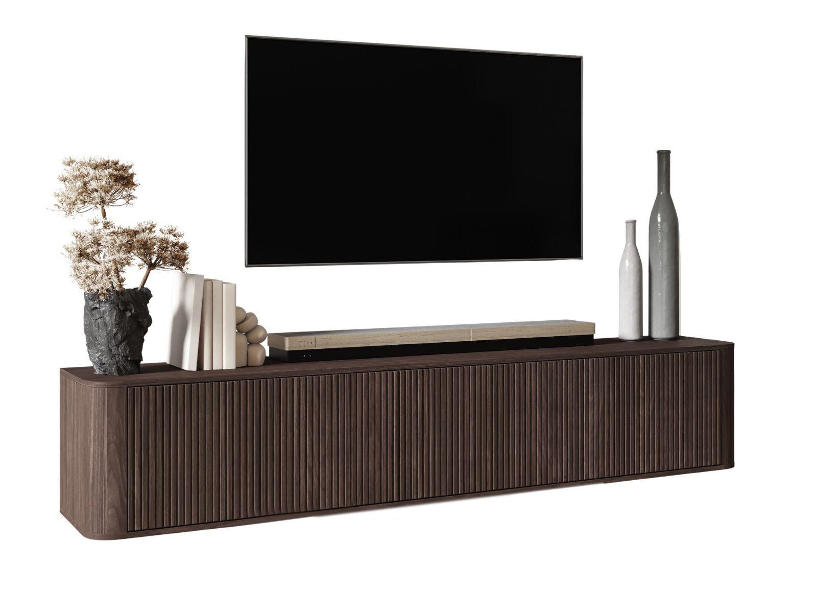 Compleo TV-Schrank 220 cm breit, Hängend oder auf Füßen, TV-Tisch japandi Nussbaum oder Kaschmir