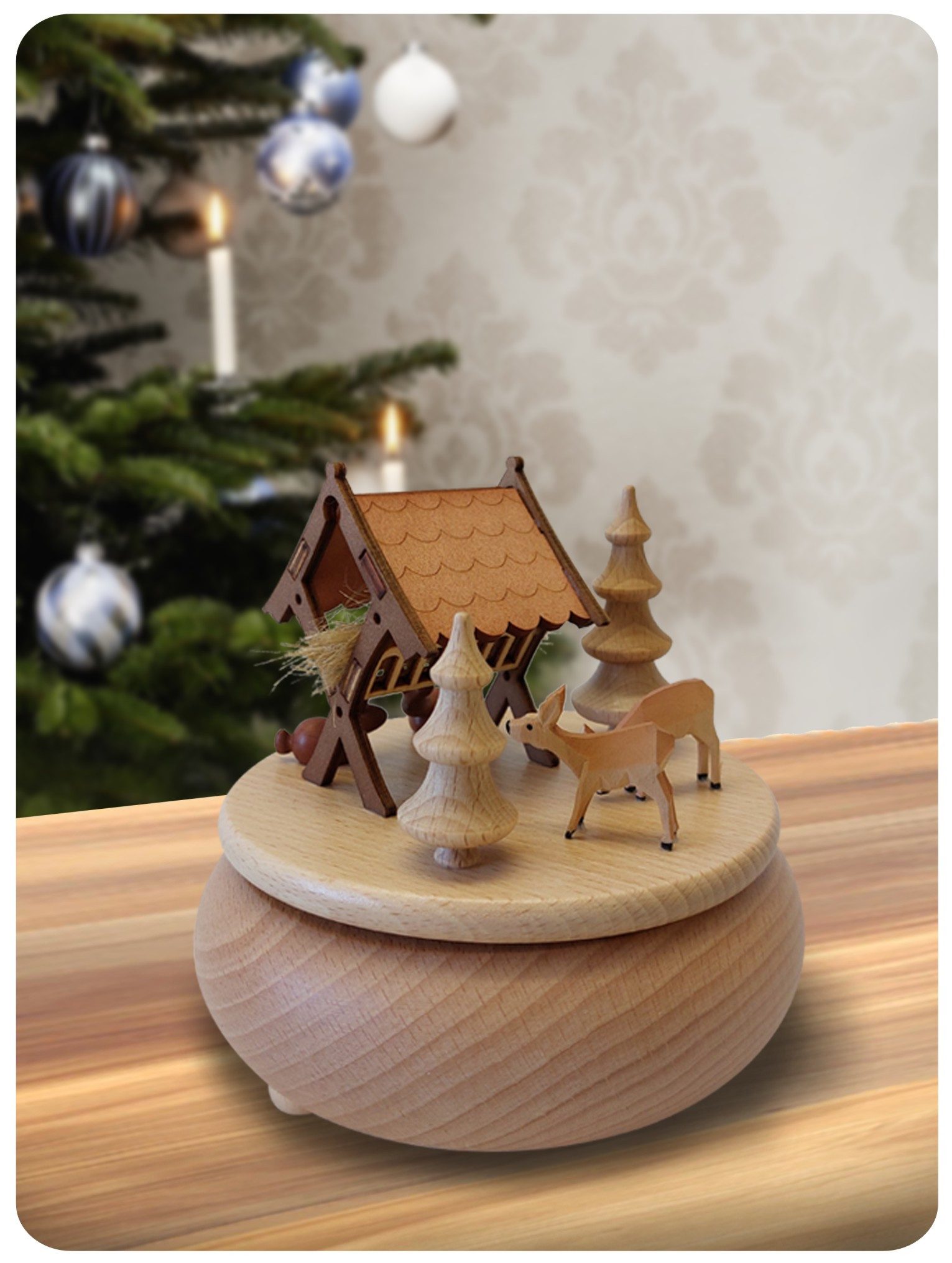 Zeidler Holzkunst Spieluhr Spieldose "Futterkrippe mit Rehen" Erzgebirge Weihnachten, (1-tlg)