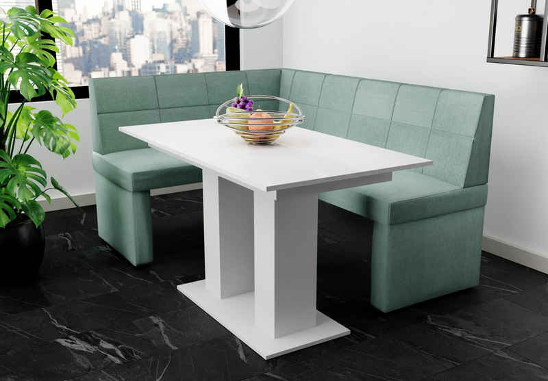 Fun Möbel Eckbankgruppe Eckbankgruppe „BLAKE“ Размер 168x128cm mit Tisch Weiß matt, ausziehbarer Tisch