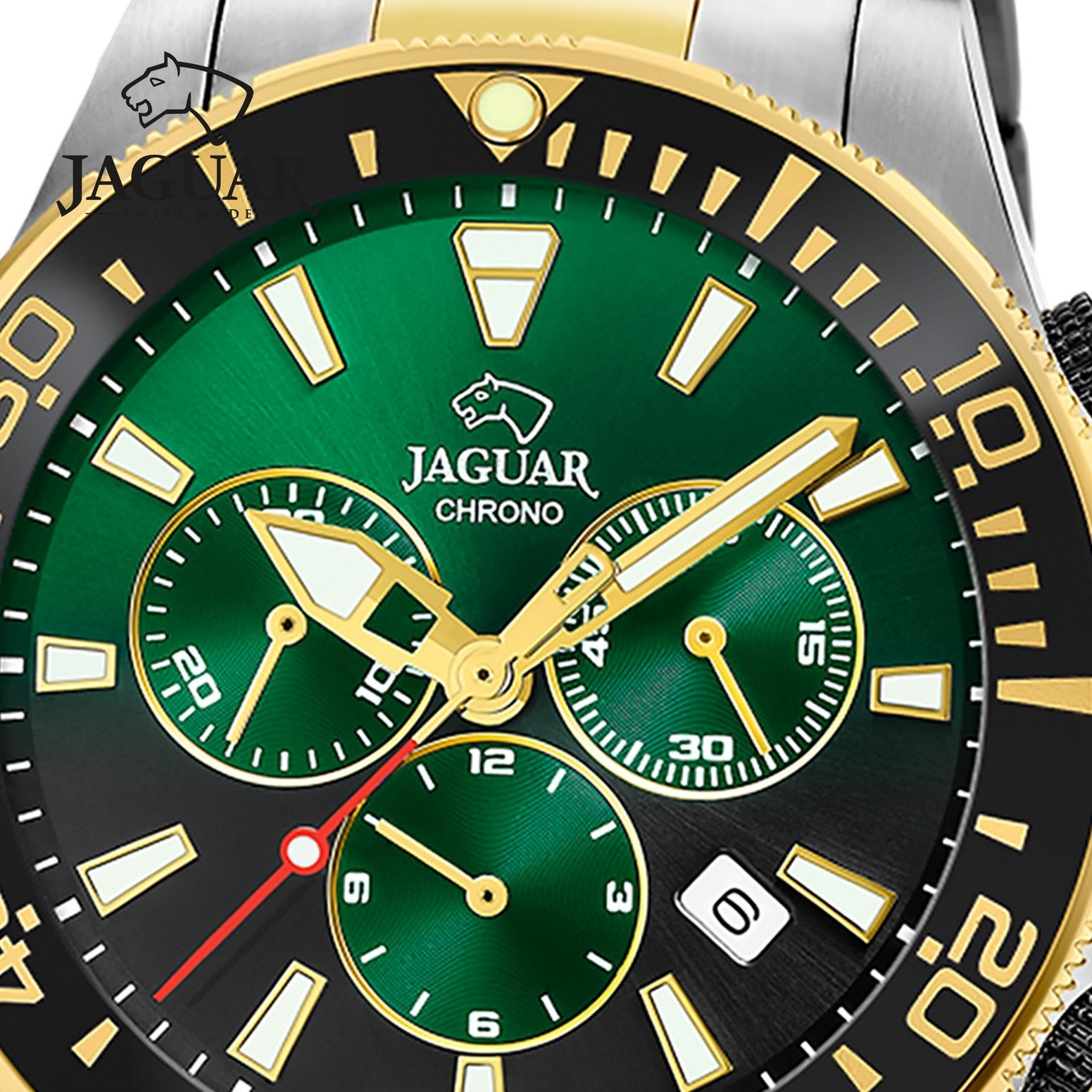JAGUAR Quarzuhr Jaguar Herrenuhr Edelstahl silber gold, (Chronograph), Herren Armbanduhr rund, Edelstahlarmband silber, gold