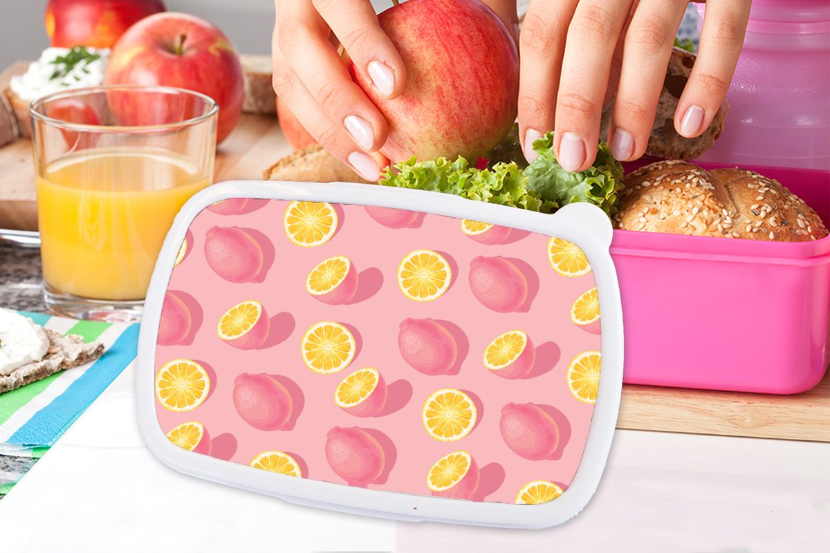 Snackbox, MuchoWow Kinder, Erwachsene, Brotbox - (2-tlg), Rosa Mädchen, für - - Kunststoff Zitrone Brotdose Kunststoff, Lunchbox Gelb, Sommer