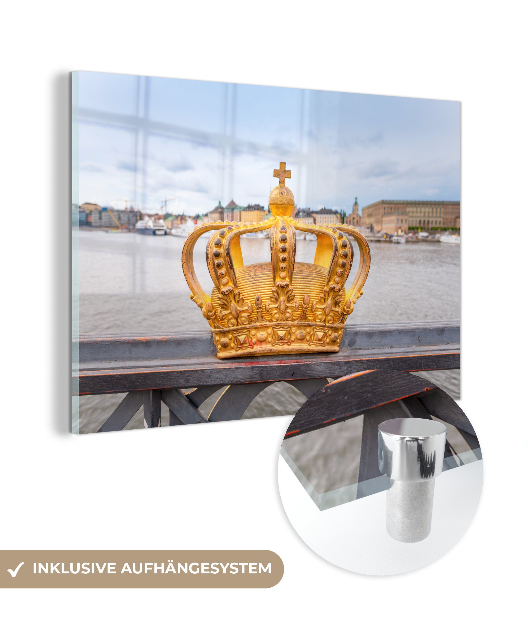 Krone Schlafzimmer Brücke, Acrylglasbild der & Wohnzimmer Goldene (1 Acrylglasbilder MuchoWow St), auf