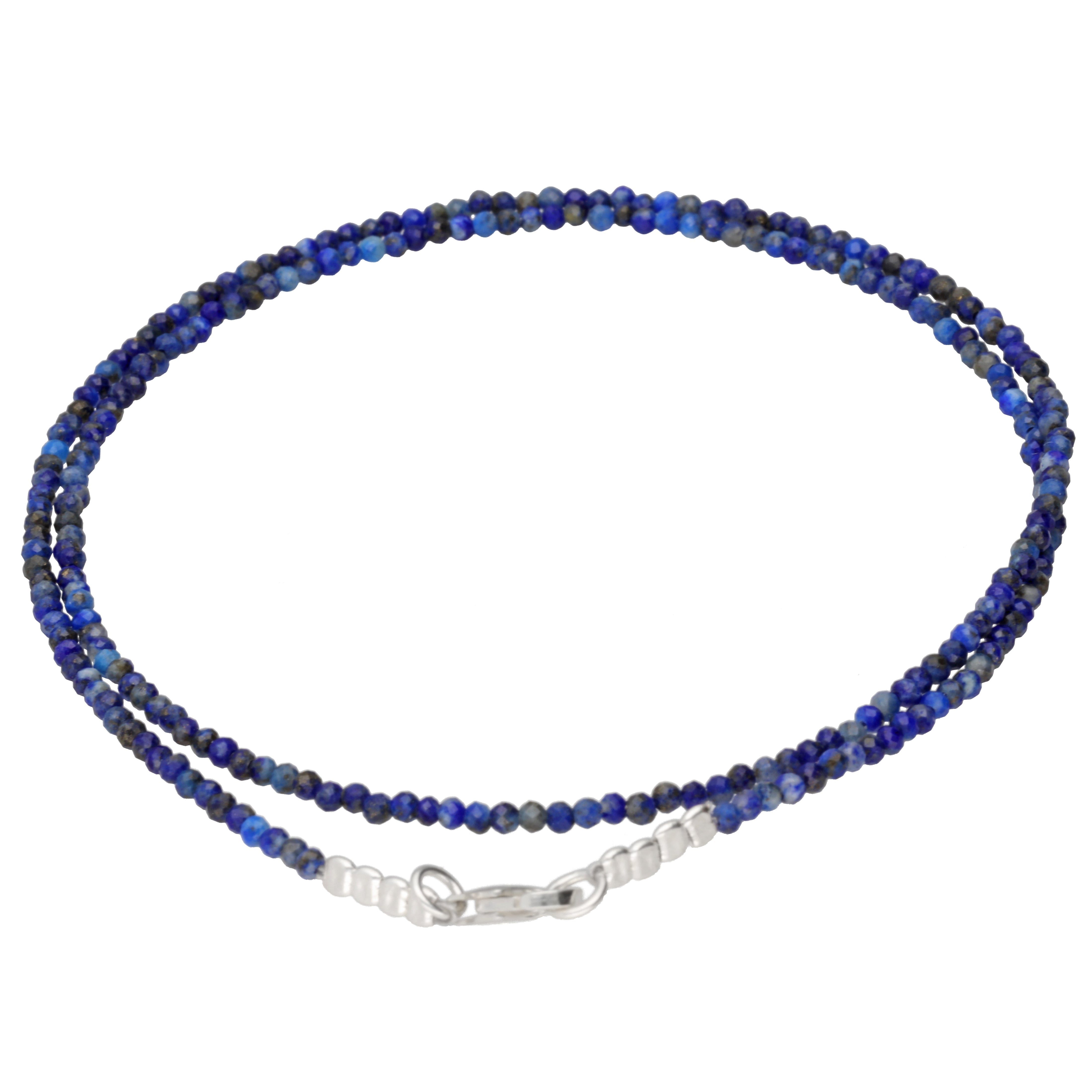 Lebensquelle Plus Kette ohne Anhänger Lapislazuli 2 mm Perlenkette facettiert, 45 cm + Silberverschluss
