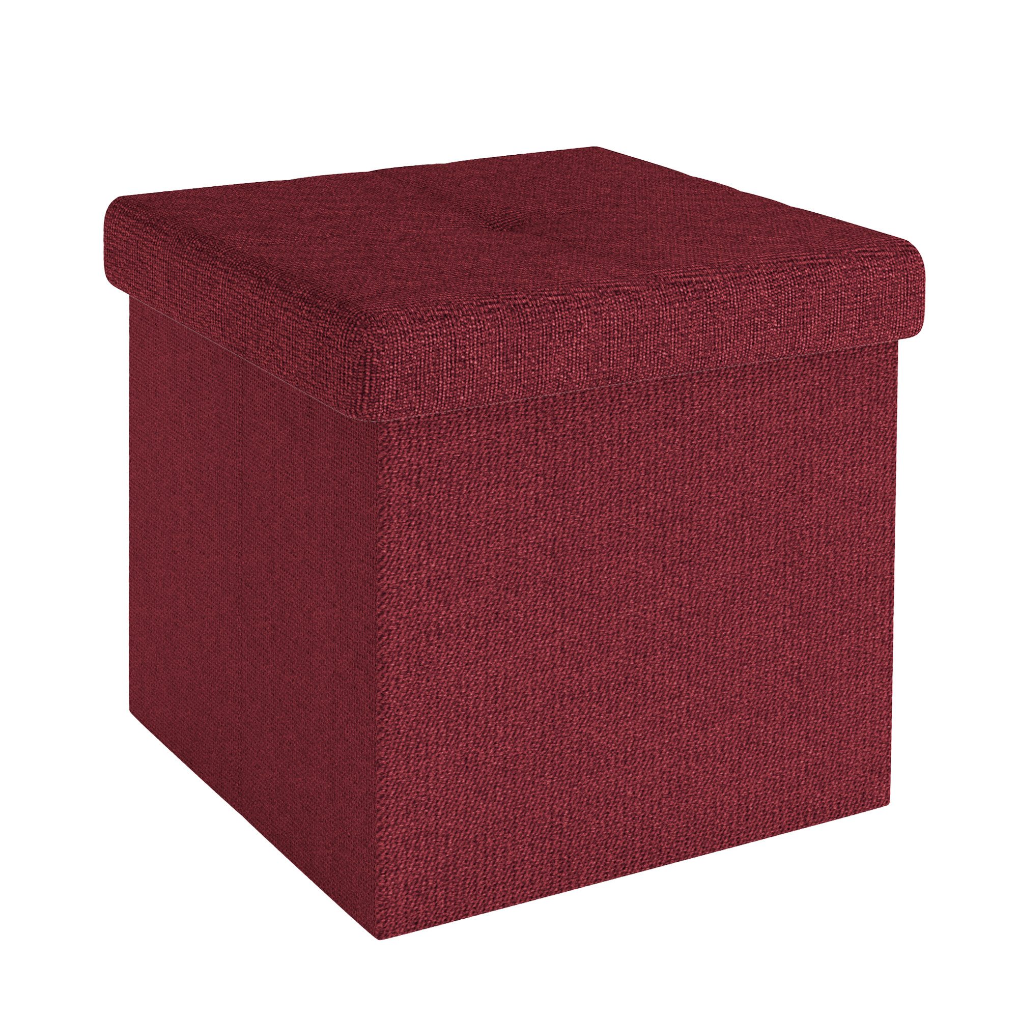 Intirilife Sitzhocker (Sitzwürfel mit Stauraum 30x30x30 cm in GRANAT ROT - Fußablage, 1 St), Faltbare Sitzhocker - aus Stoff mit Mulden - Aufbewahrungsbox Truhe
