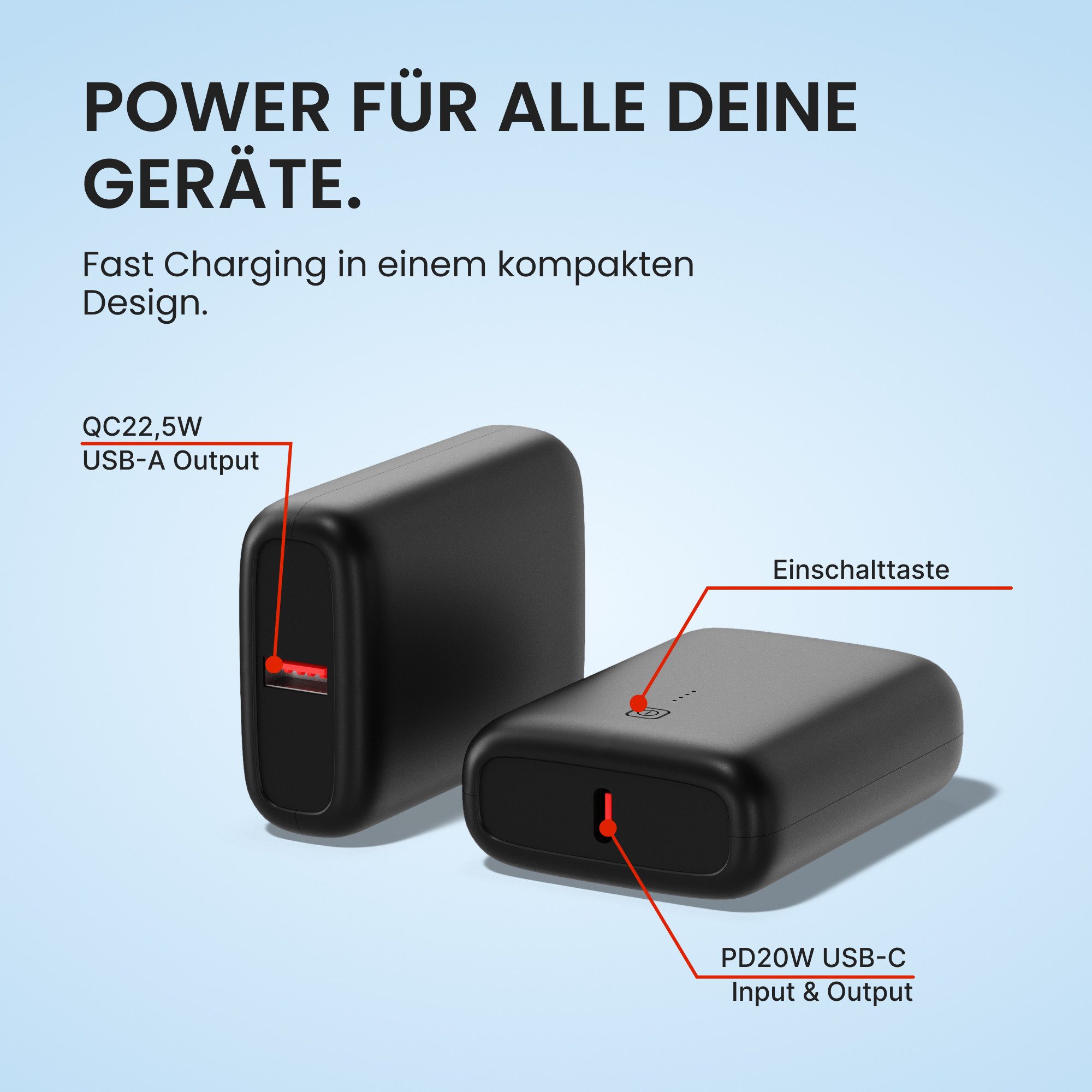 VIESTA Powerbank Mini P43M Schwarz 9000mAh Powerbank