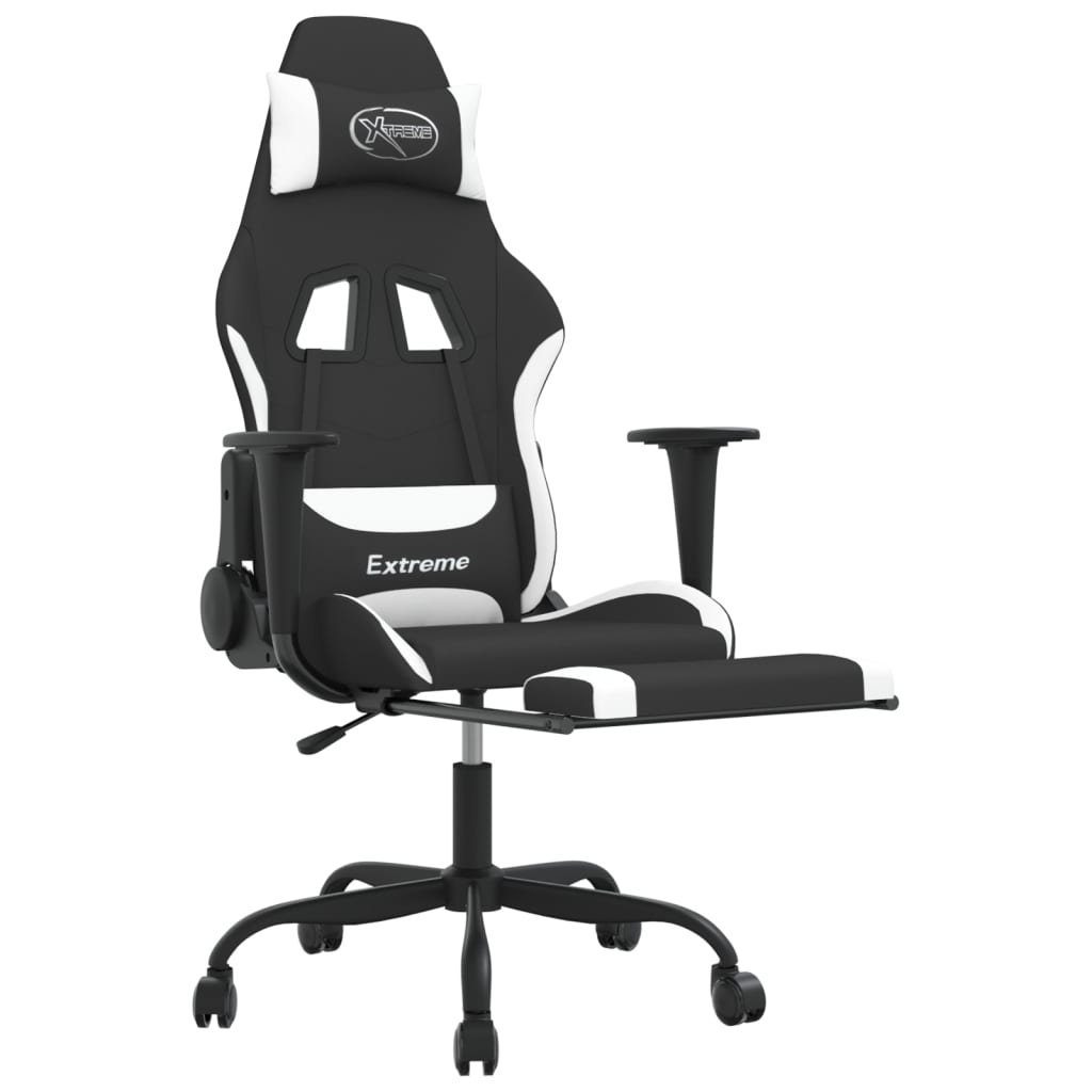vidaXL Gaming-Stuhl Gaming-Stuhl mit Fußstütze Schwarz und St) Stoff Weiß Schwarz Schwarz und Weiß und Weiß | (1