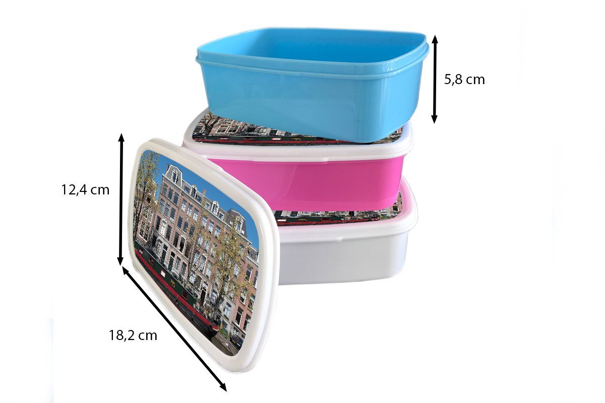 MuchoWow Lunchbox für Brotdose, (2-tlg), Mädchen Jungs Kanalhäuser, Hausboot weiß einem und roten Streifen Kunststoff, Ein Kinder für mit für Erwachsene, Brotbox und